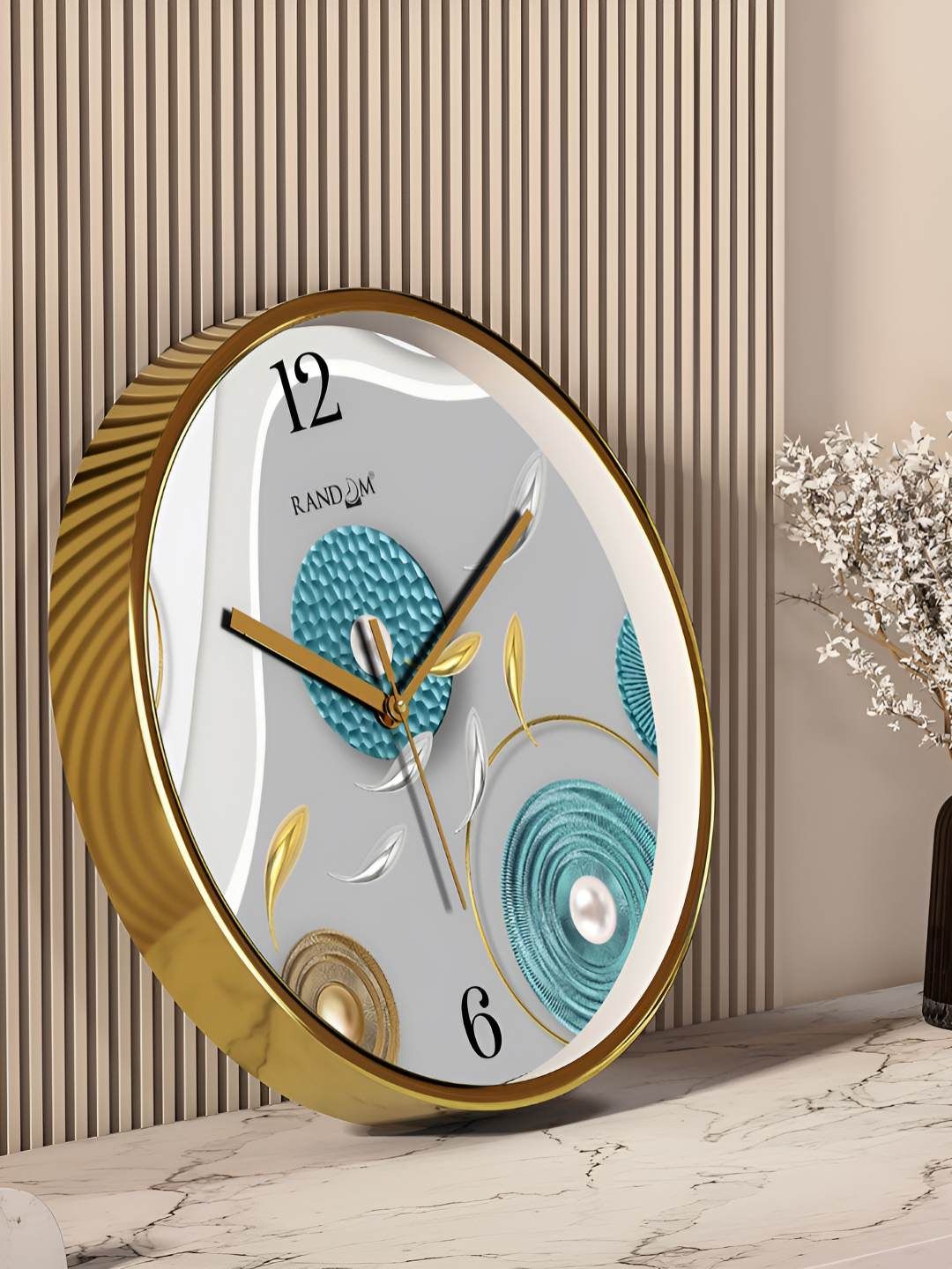 RANDOM RANDOM White & Blue Printed Contemporary Wall Clock