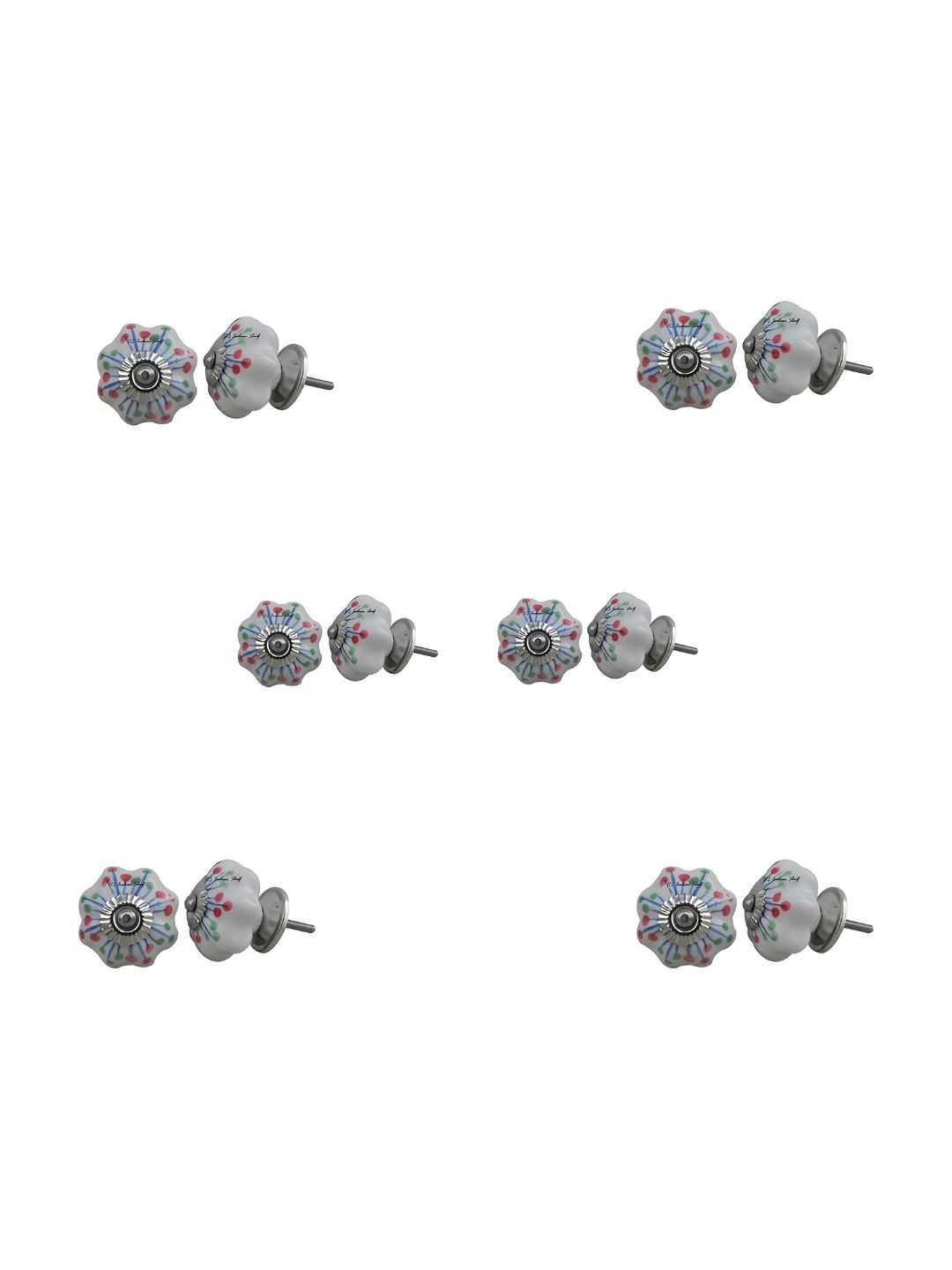 Indianshelf 6Pcs White & Blue Textured Ceramic Pumpkin Knobs