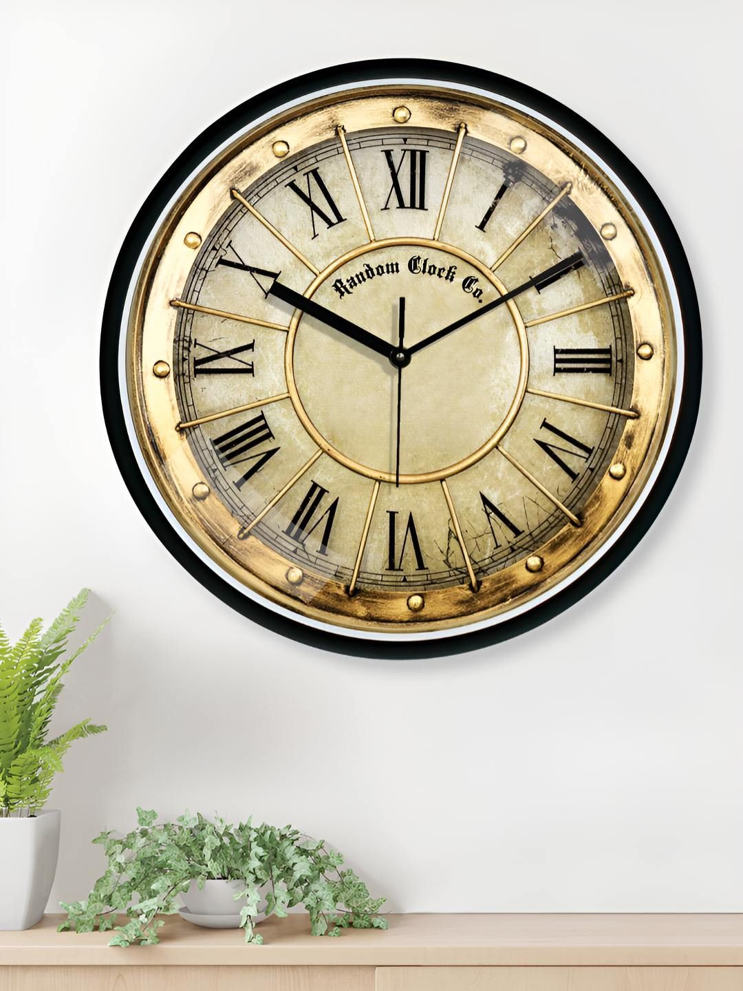 RANDOM RANDOM Black & Beige Printed Traditional Wall Clock