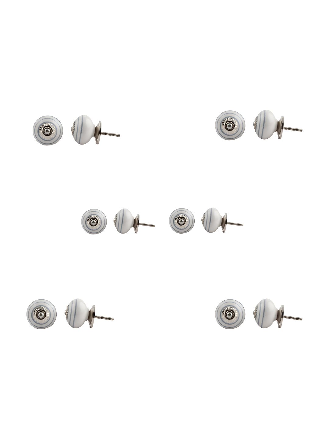Indianshelf 6-Pcs White & Grey Printed Ceramic Knobs