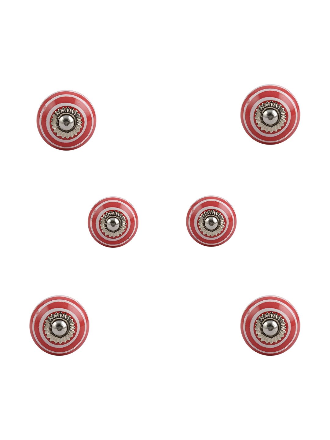 Indianshelf 6-Pcs Red & White Printed Ceramic Knobs