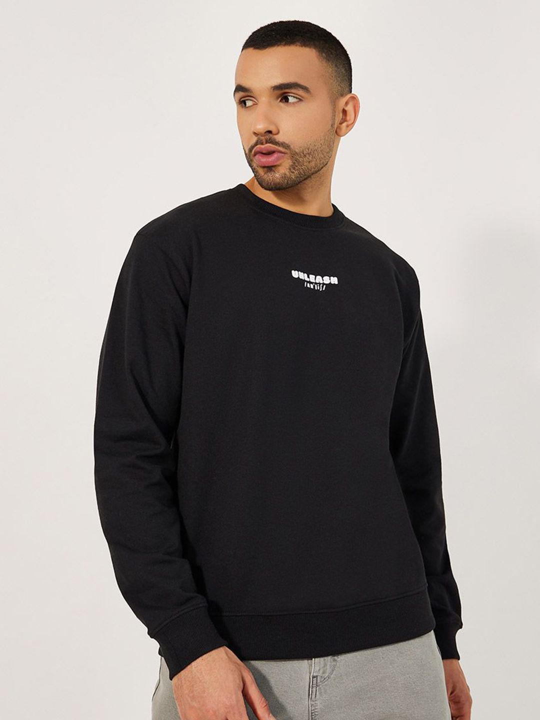 Styli Relaxed Fit Round Neck Fleece Pullover Sweatshirt