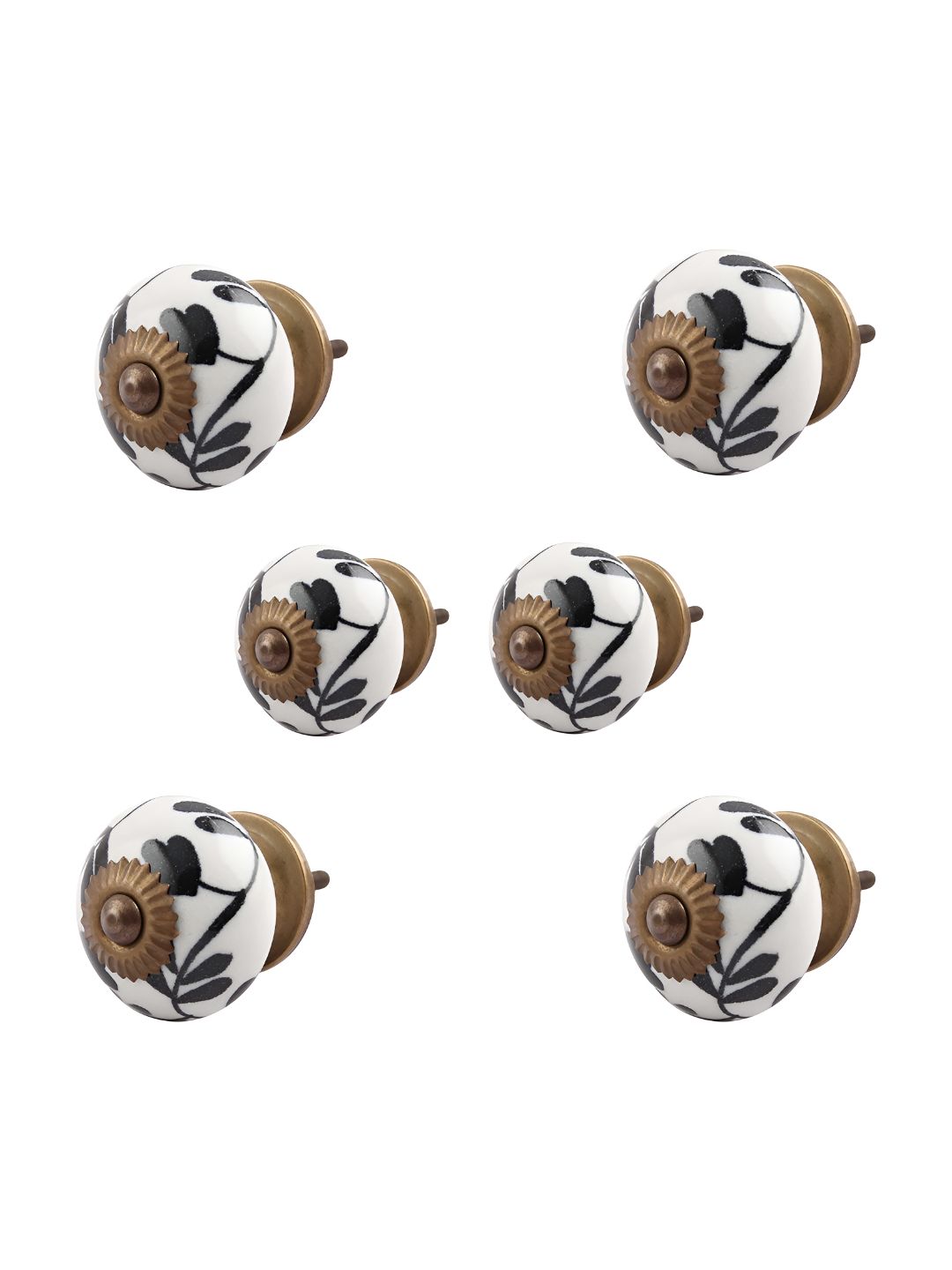 Indianshelf 6Pcs Black & White Textured Ceramic Knobs