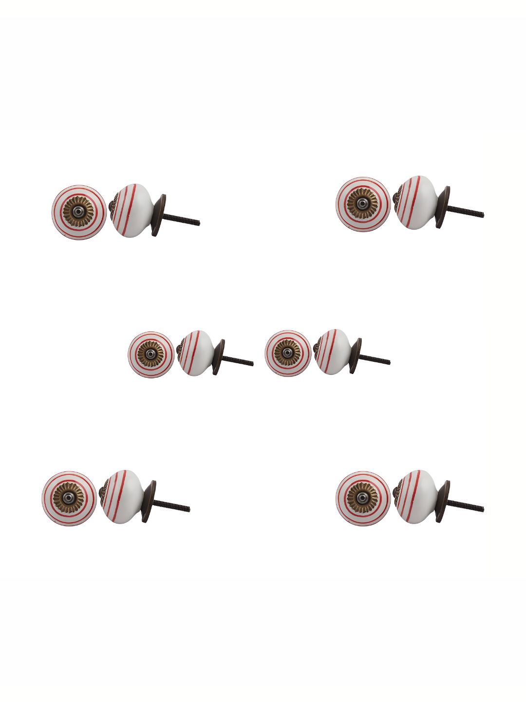 Indianshelf White & Red 6 Pieces Printed  Ceramic Knobs