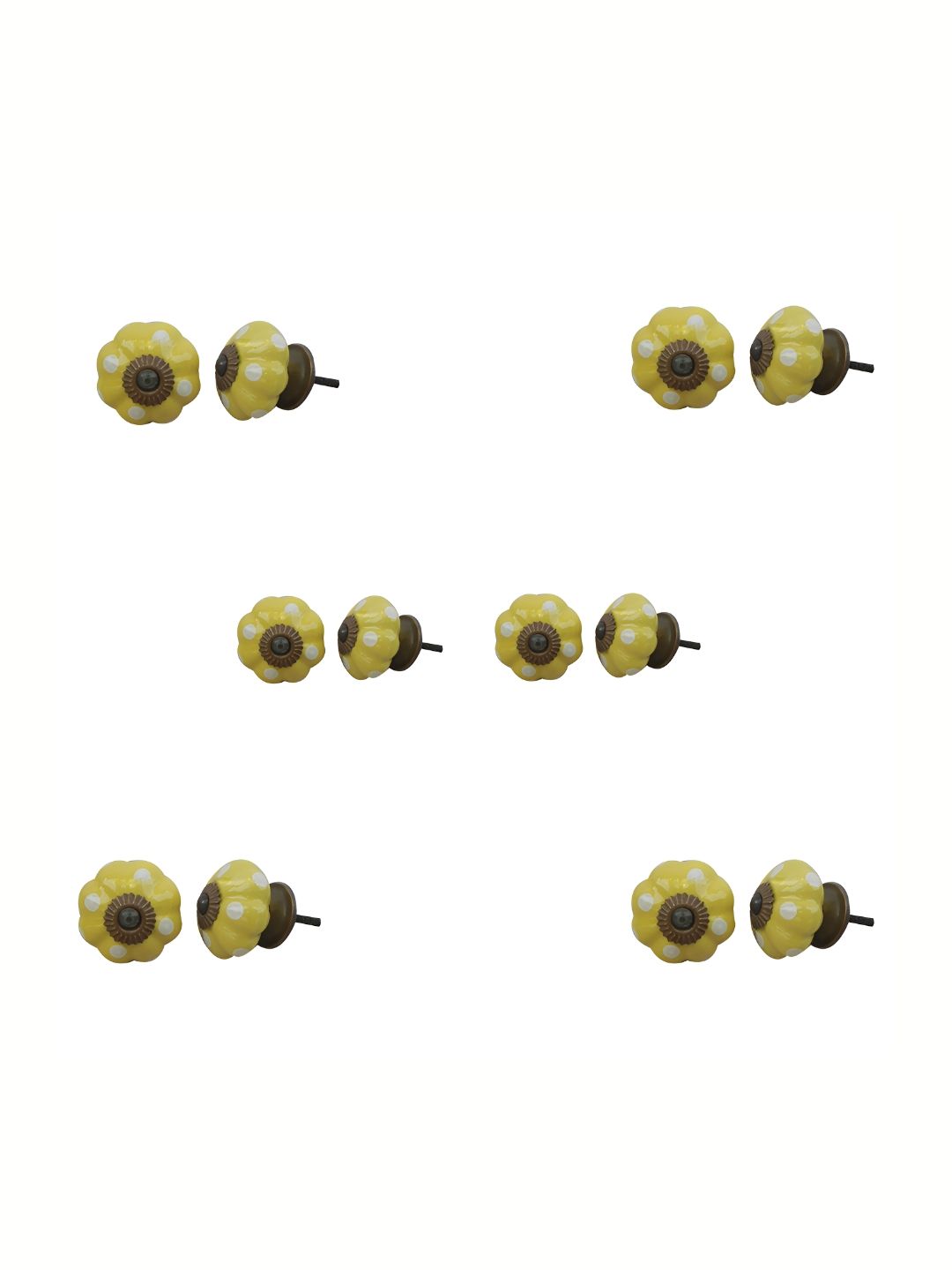 Indianshelf Yellow & White 6 Pieces Printed Ceramic Knobs