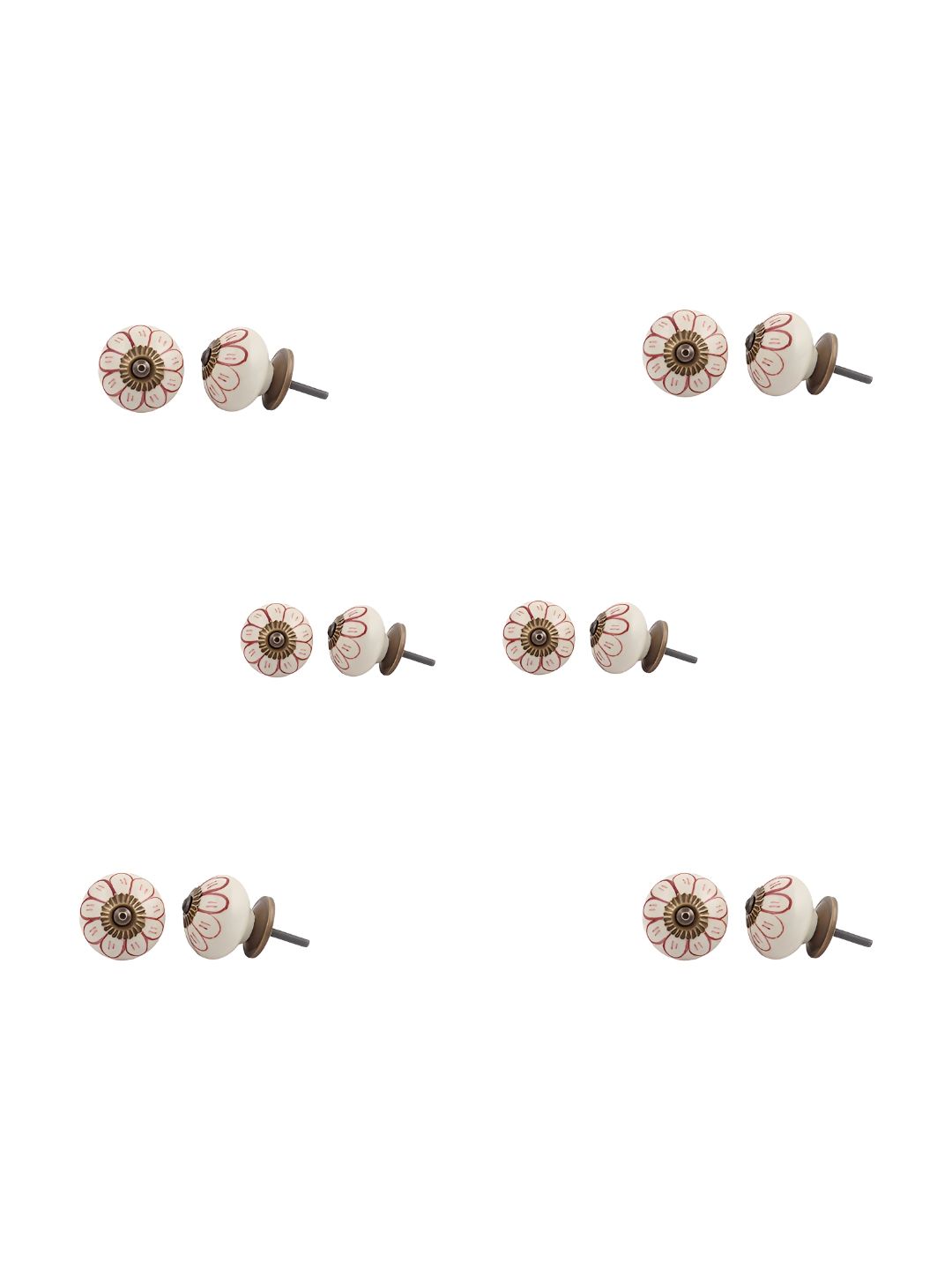 Indianshelf Red & White 6 Pieces Textured Ceramic Knobs