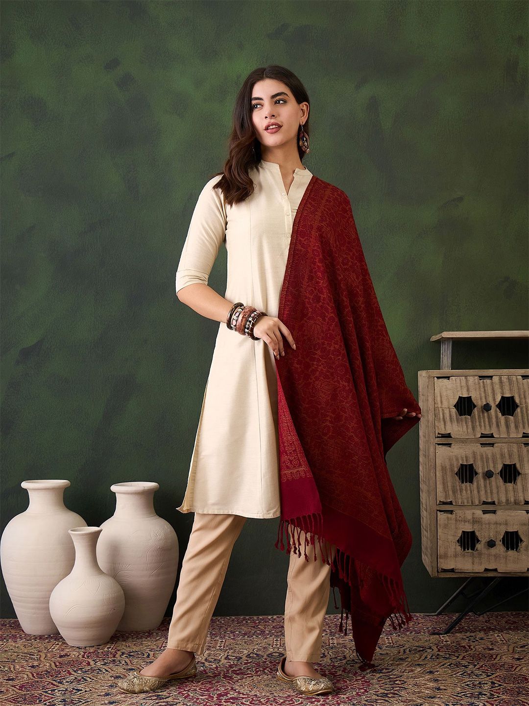 Sangria Women Woven Design Winter Pashmina Shawl