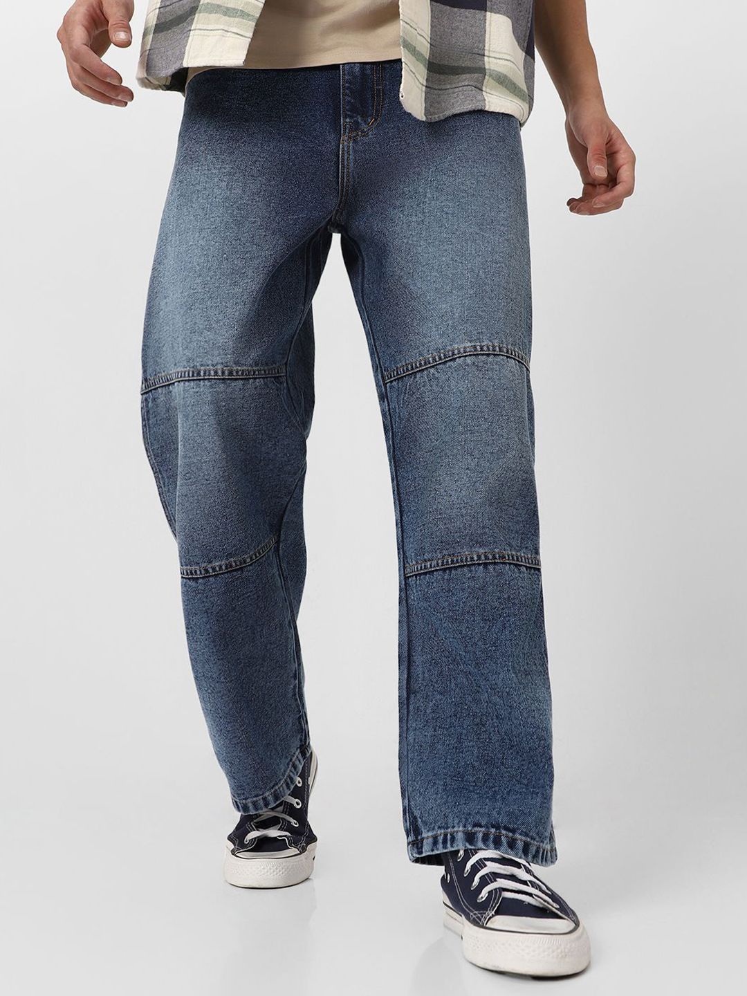 Urbano Fashion Men Blue Pure Cotton Mid-Rise Loose Relaxed Fit Heavy Fade Stretchable Jeans