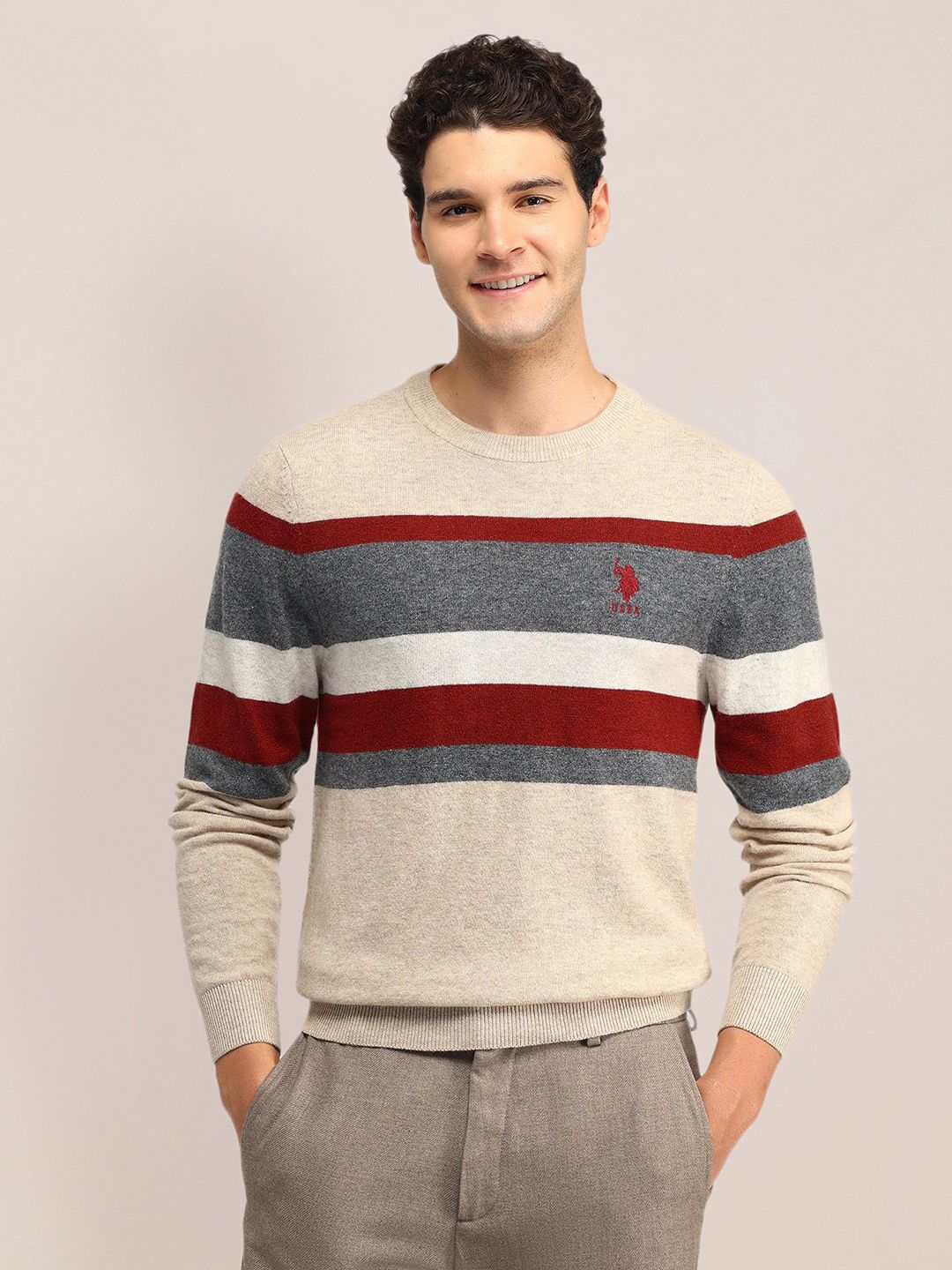 U.S. Polo Assn. Men Striped Woollen Pullover