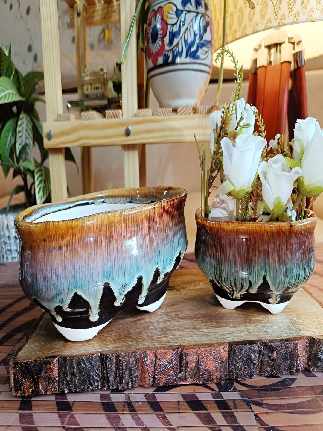 NIYARA Blue & White Printed Ceramic Planters