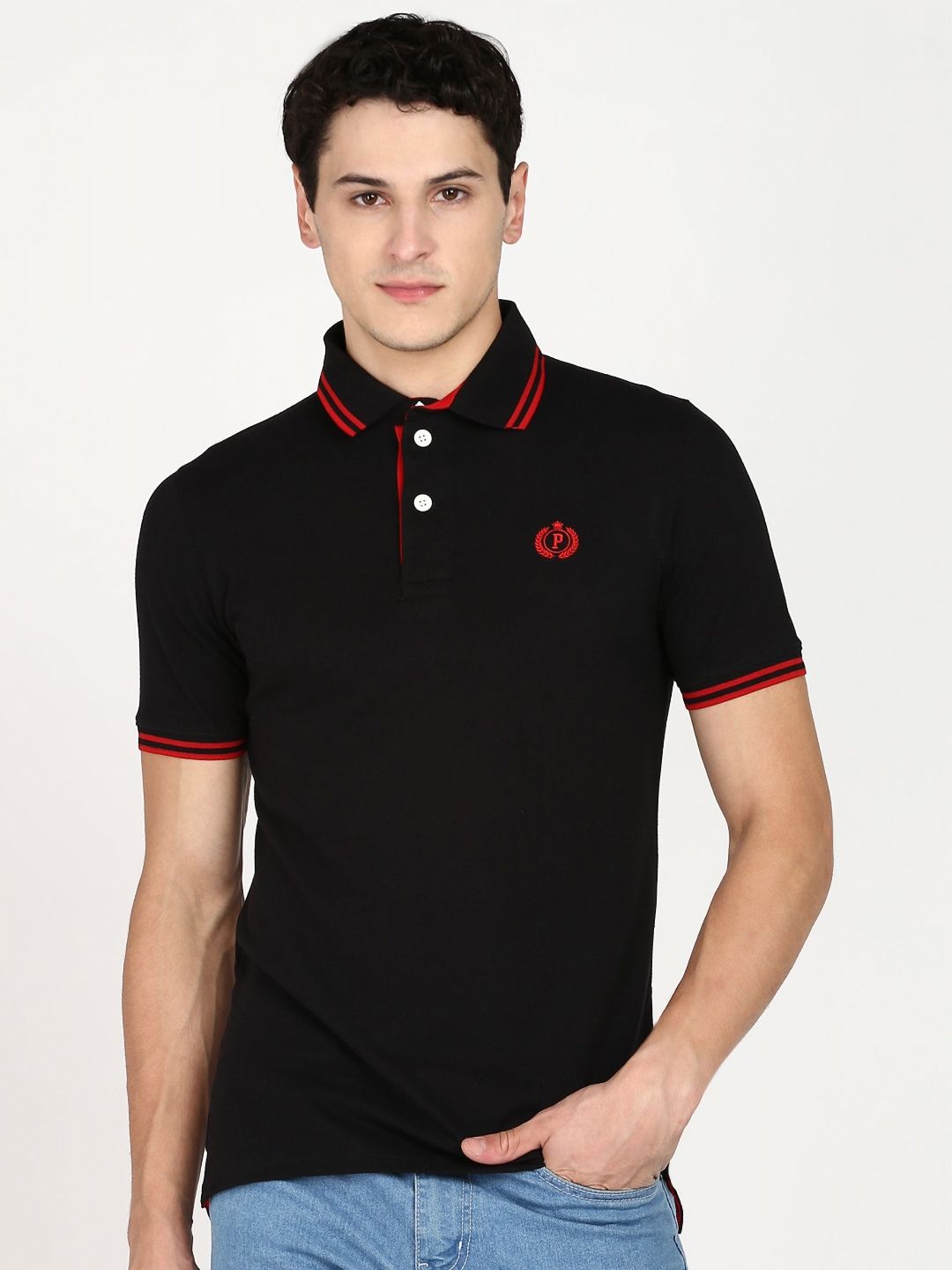 Provogue Men Polo Collar Applique Slim Fit T-shirt