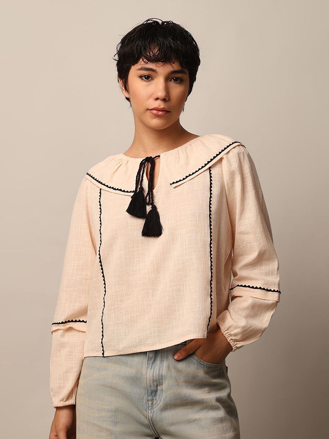 ONLY ONLY Peter Pan Collar Bohemian Cotton Shirt Style Top