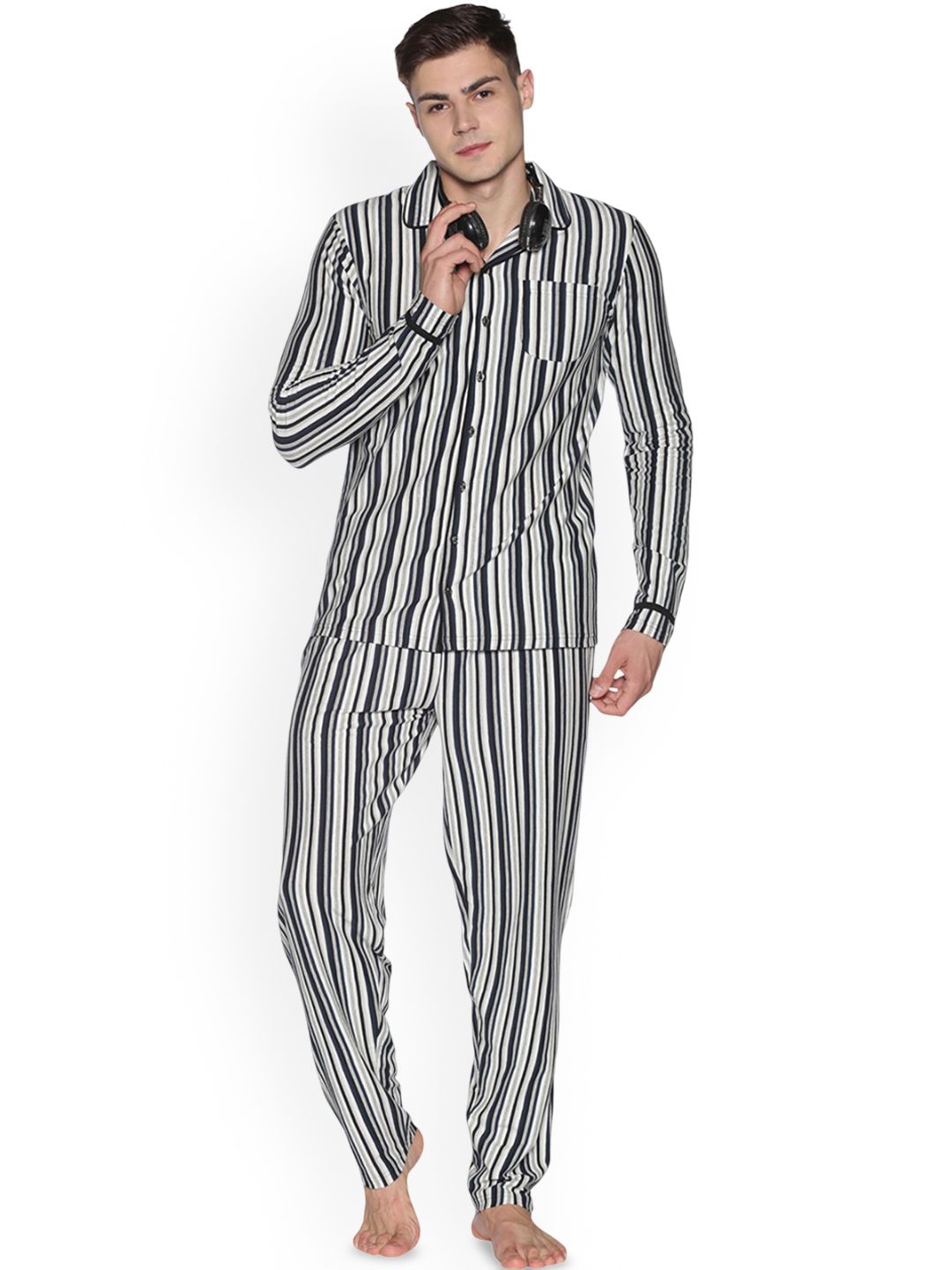 ECOLINE Clothing Men Striped Night suit