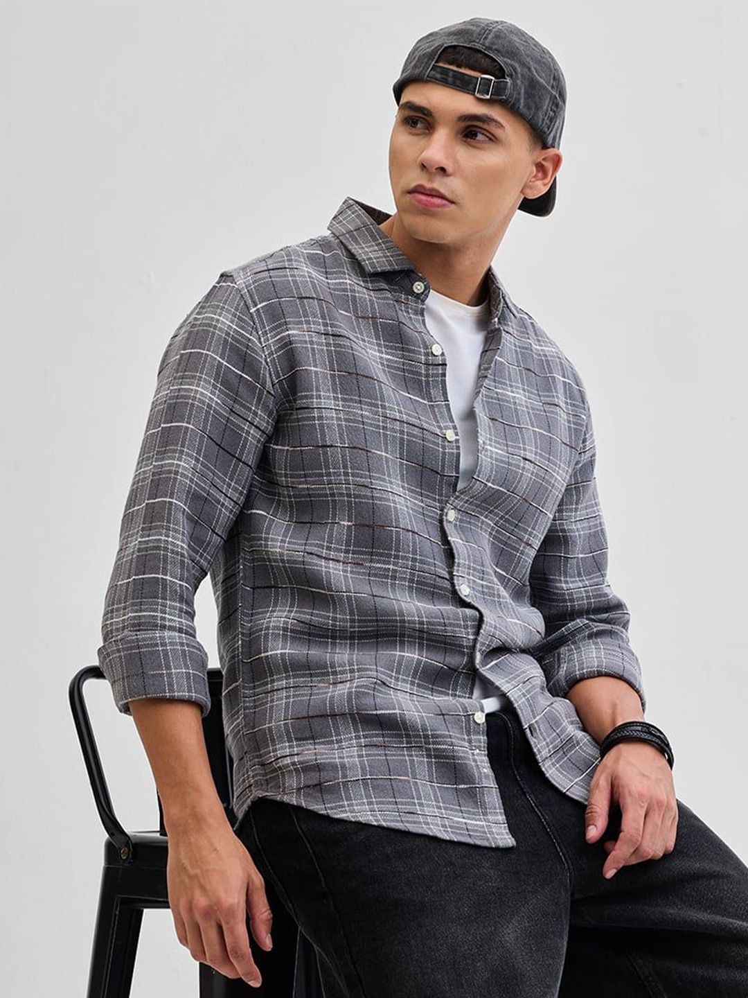 Snitch Grey Checks Overshirt