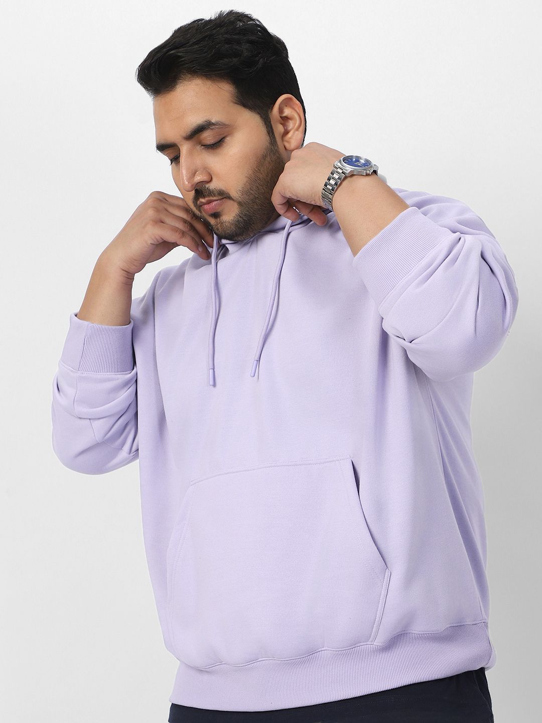 Urbano Plus Men Plus Size Cotton Solid Oversized Hooded Neck Pullover Sweatshirt