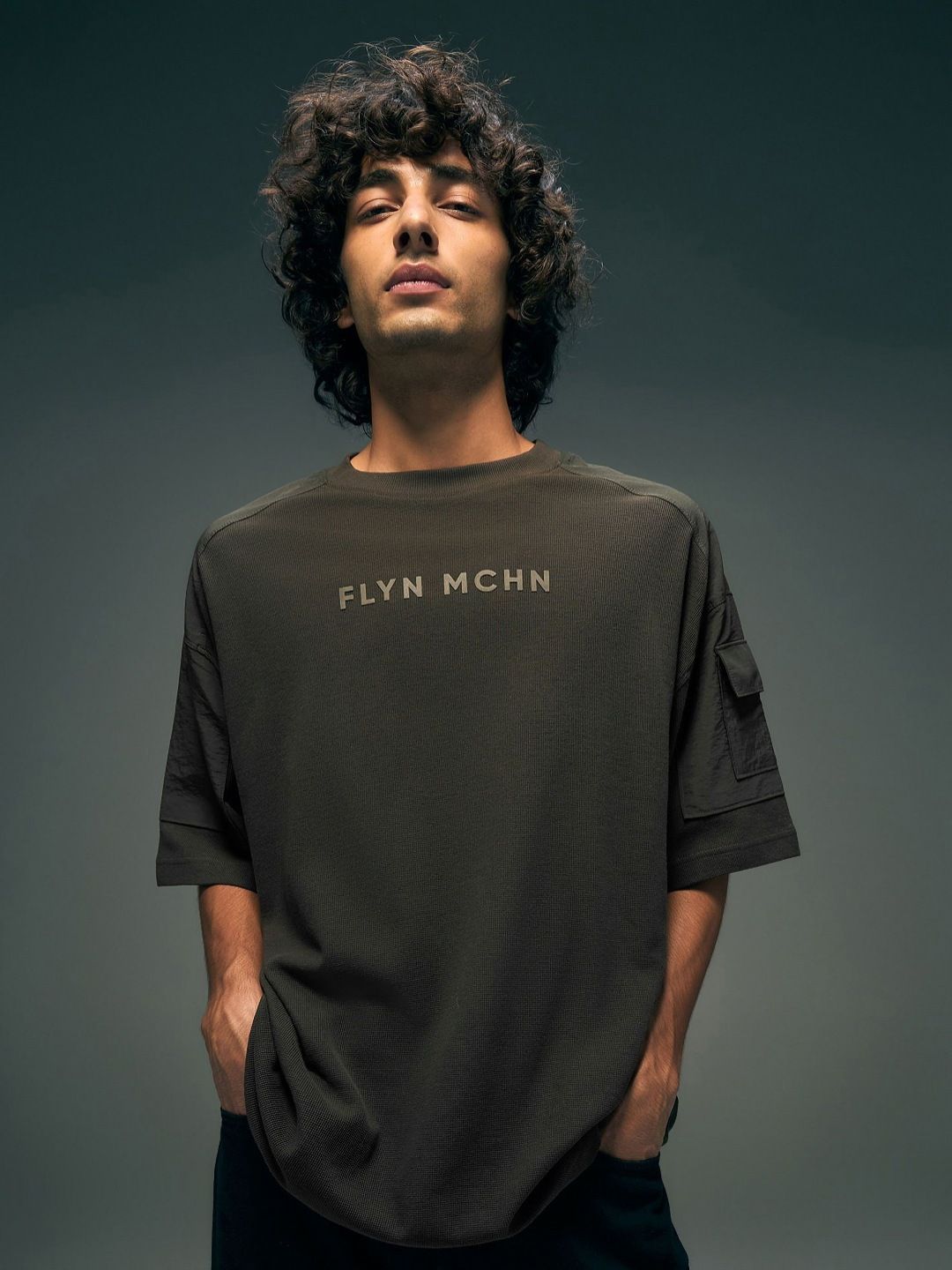 Flying Machine Typography Printed Drop-Shoulder Sleeves Oversized T-shirt