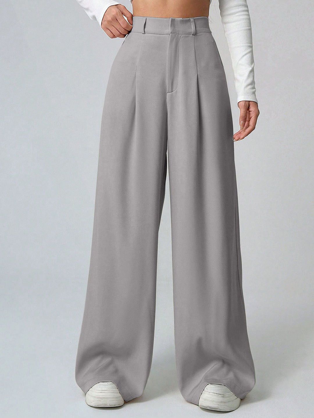 AAHWAN Women Relaxed Loose Fit High-Rise Trousers