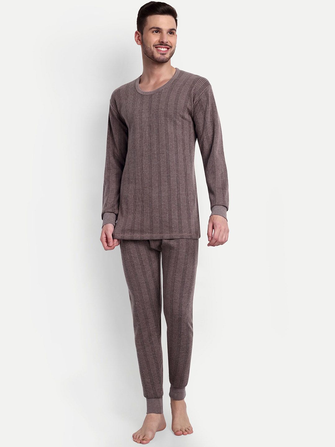 ZEFFIT Men Striped Snug Fit Cotton Thermal Set