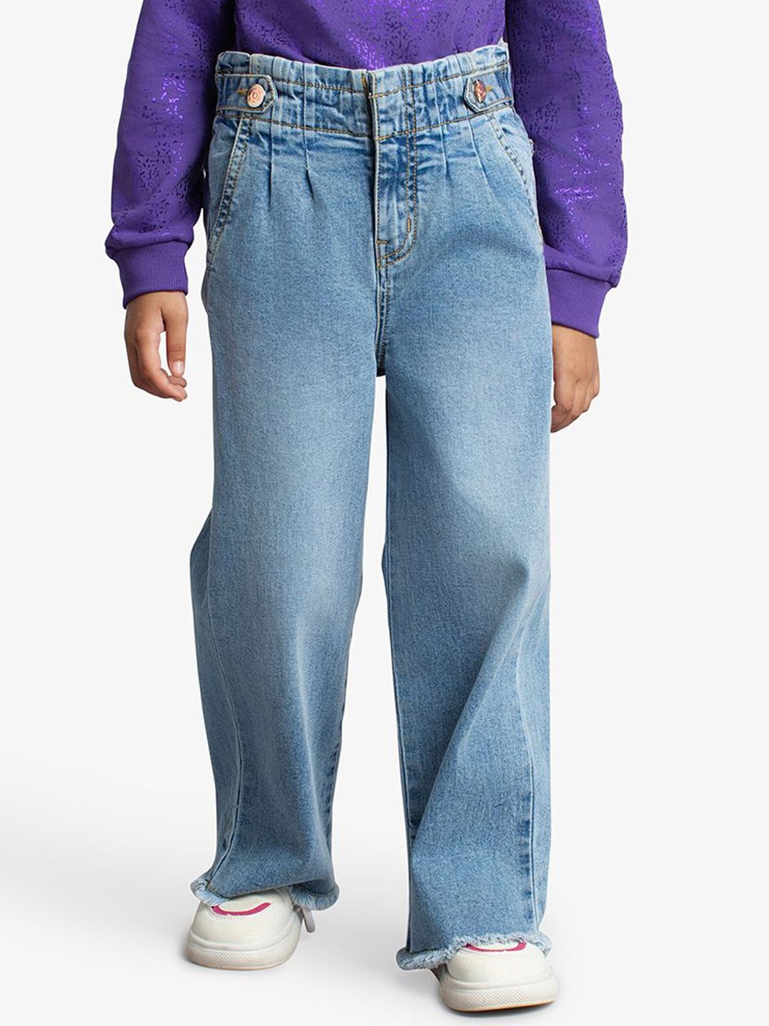 Ed-a-Mamma Girls Comfort Wide Leg Mildly Distressed Light Fade Stretchable Jeans