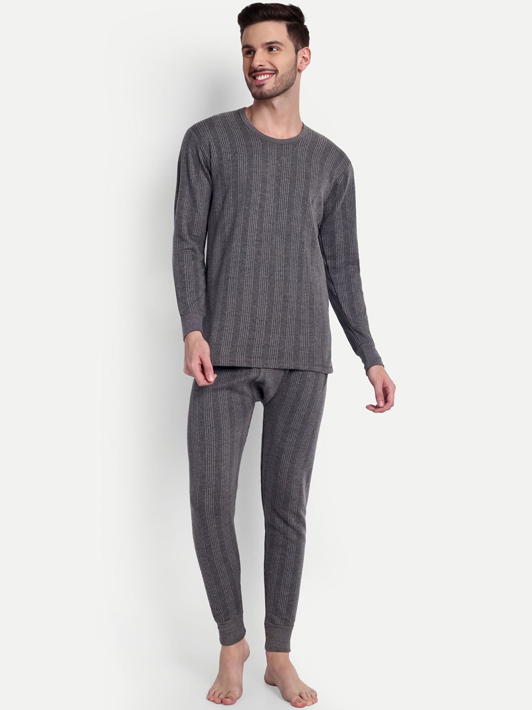 ZEFFIT Men Striped Snug Fit Cotton Thermal Set
