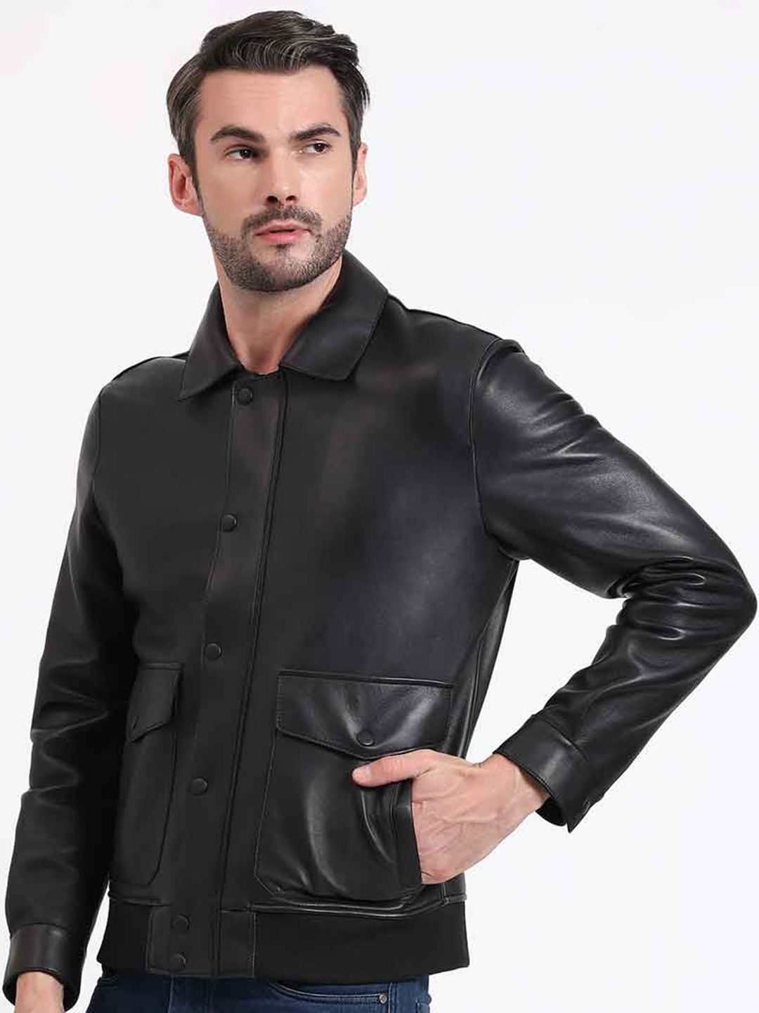 Saint G Men Satin Water Resistant Leather Jacket