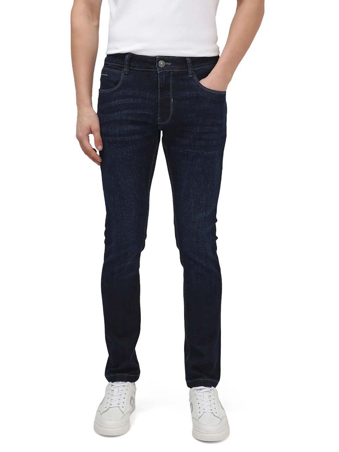 RARE RABBIT Men Comfort Slim Fit Low Distress Light Fade Jeans