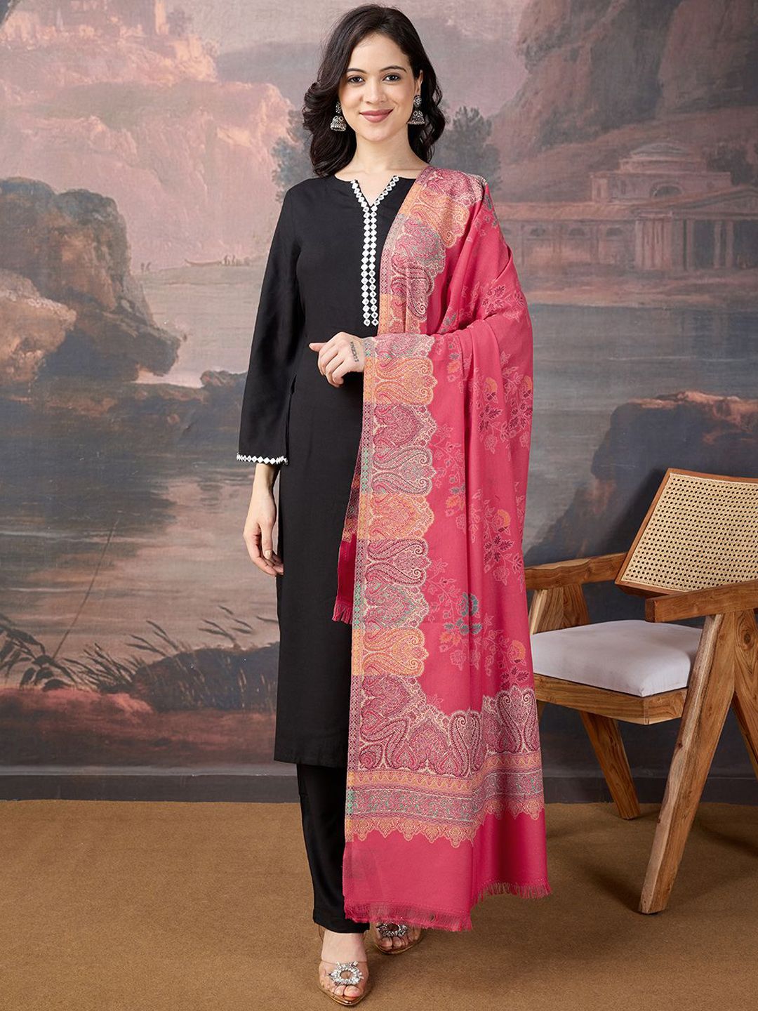 Sangria Women Kani Woven Ethnic Motifs Kalamkari Pashmina Shawl