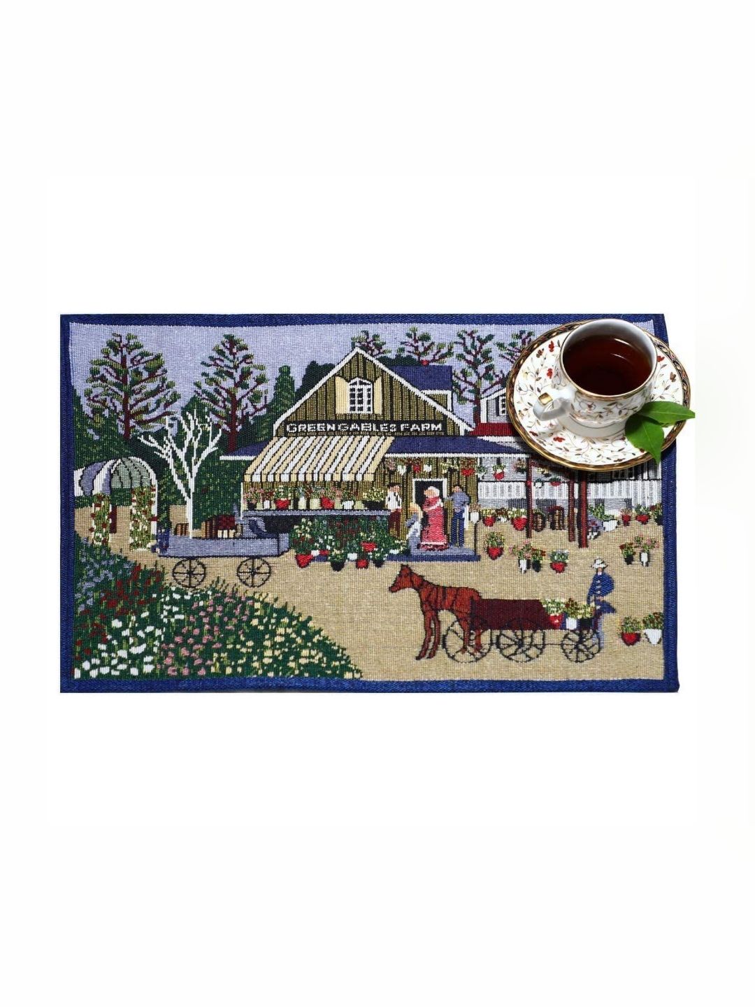 PRAKARTIK Set of 6 Navy-Blue & Beige Printed Christmas Cotton Dining Table Placemats