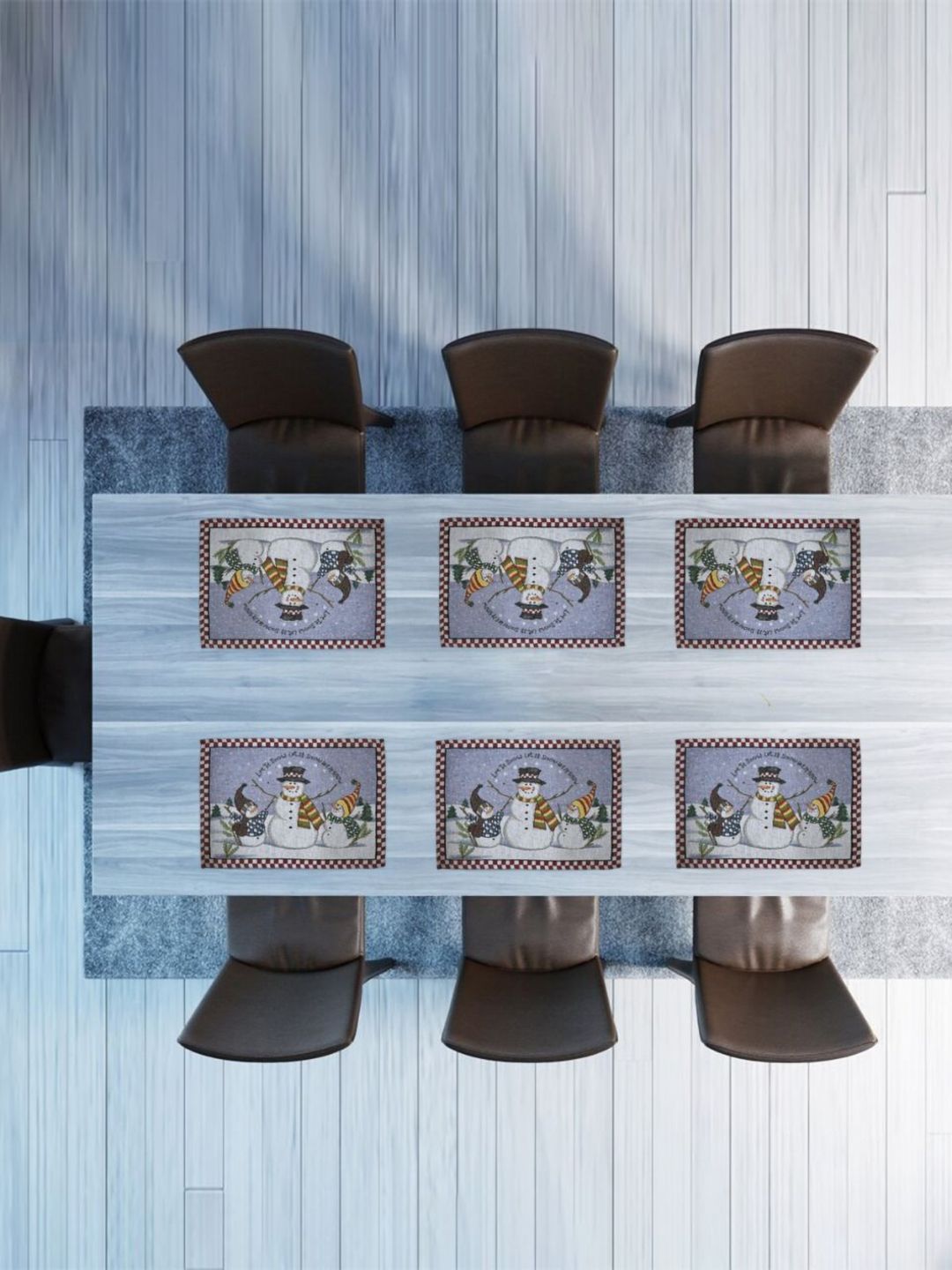PRAKARTIK Set of 6 Blue & White Snow Printed Christmas Cotton Dining Table Placemats