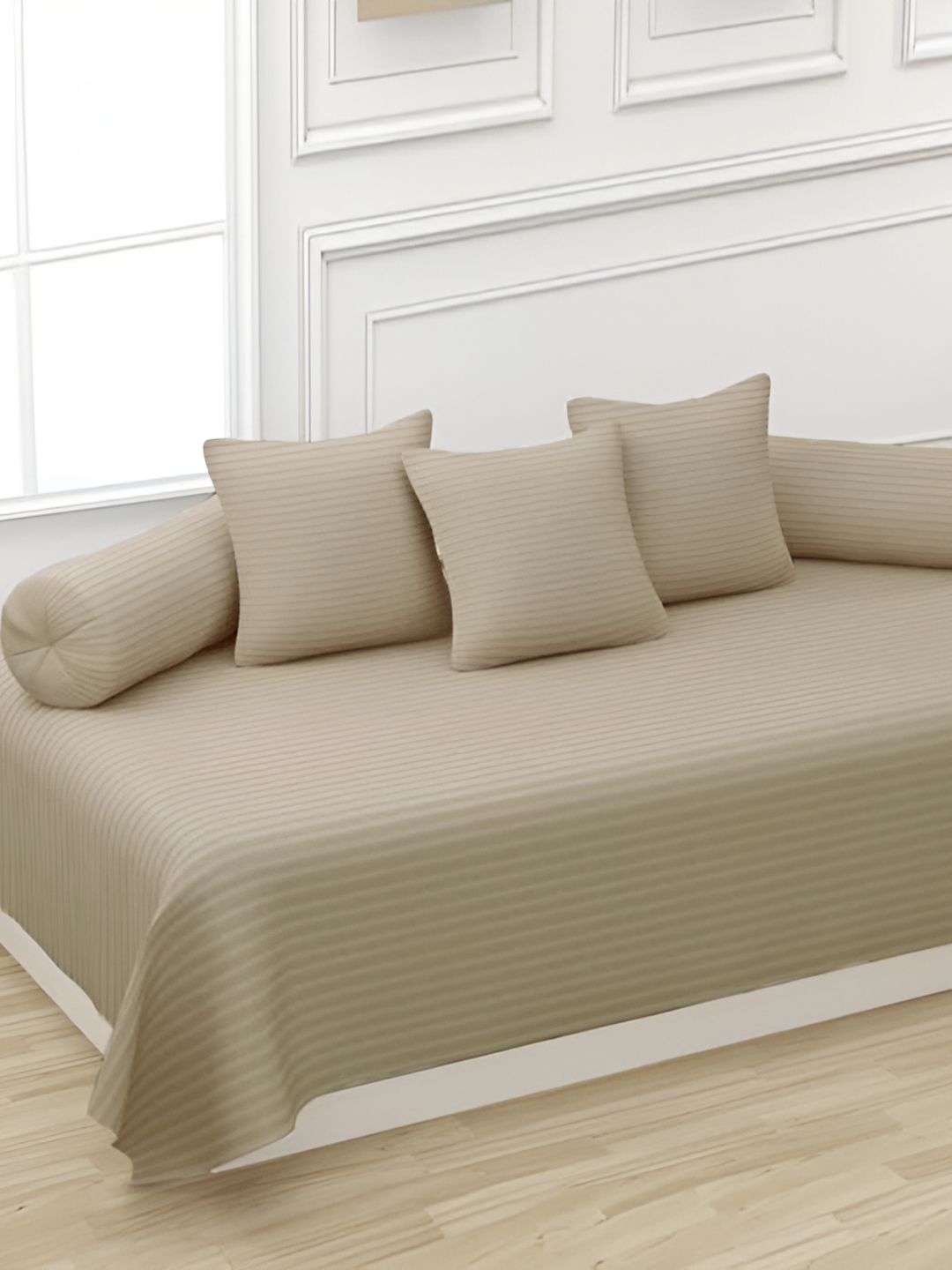 Trance Home Linen 6-Pcs Beige Striped Cotton Diwan Set