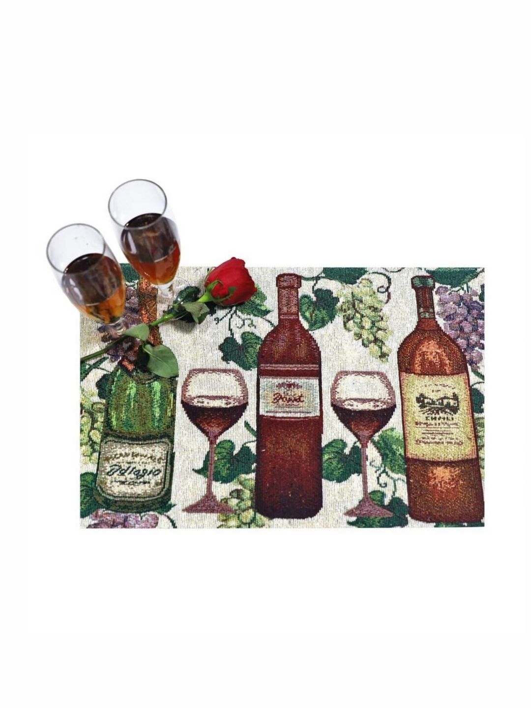 PRAKARTIK Set of 6 White & Green Printed Christmas Cotton Dining Table Placemats