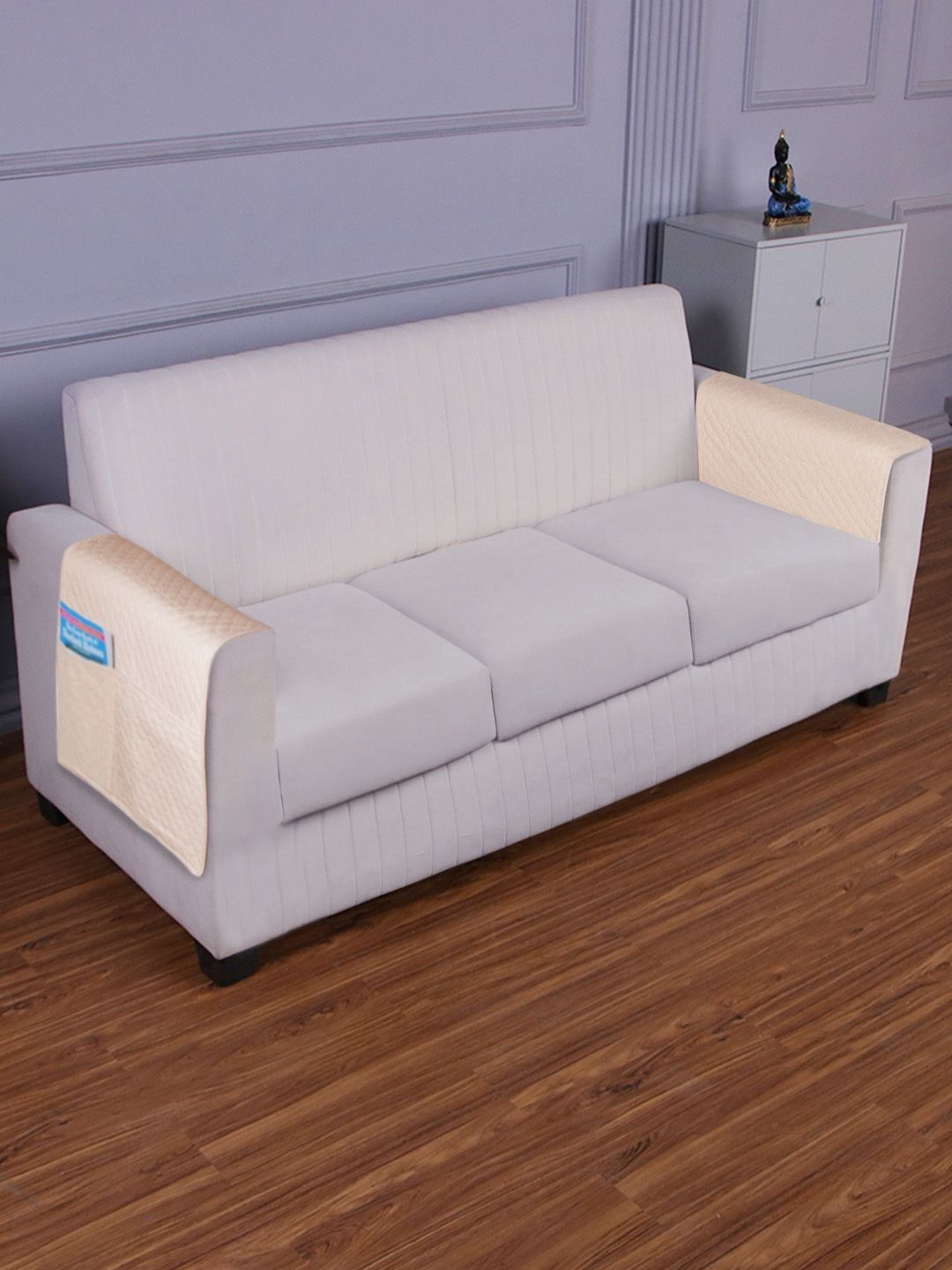 HOKIPO Beige Geometric Polyester Quilted 2PC Straight 3 Seater Sofa Cover-33x20In