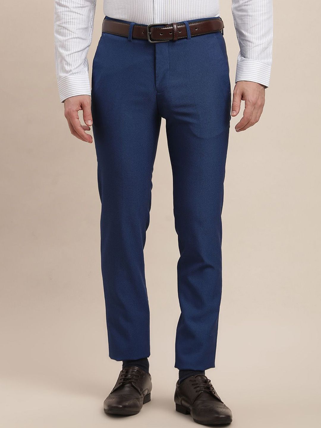 Turtle Men Tailored Skinny Fit Mid Rise Formal Trousers