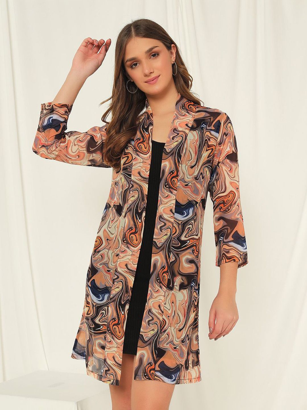 TANDUL Abstract Printed Open Front Shrug