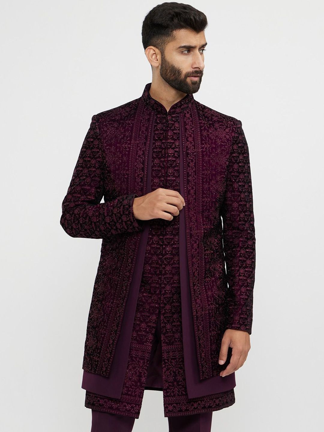 Twamev Men Embroidered Straight Sherwani Set