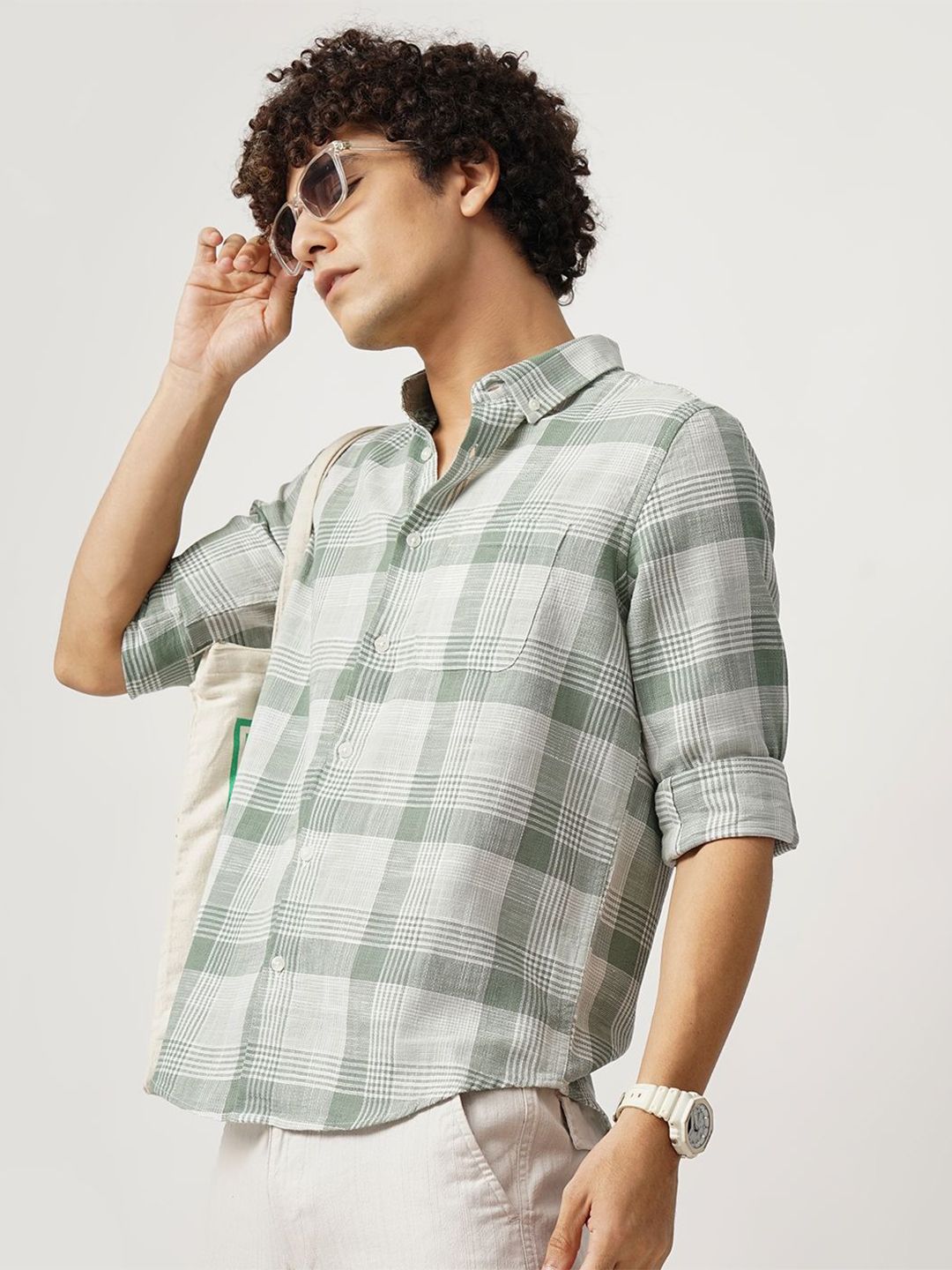 British Club Men Comfort Button-Down Collar Tartan Checked Cotton Casual Shirt