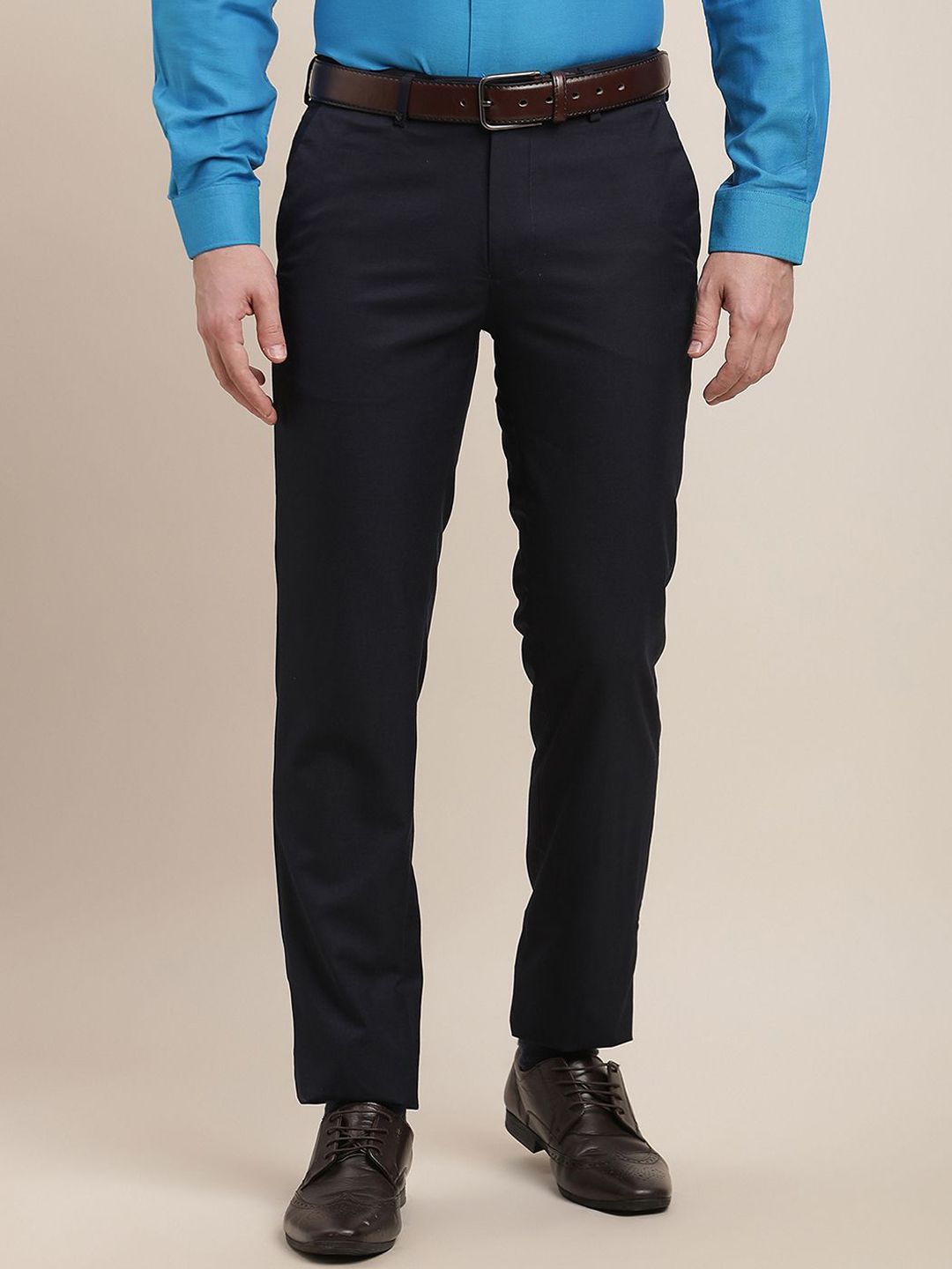 Turtle Men Tailored Slim Fit Mid Rise Formal Trousers