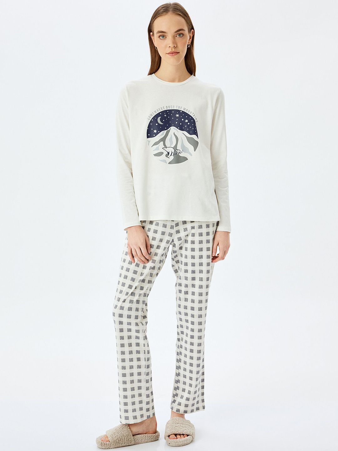 Koton Women Pure Cotton Graphic Printed Night suit