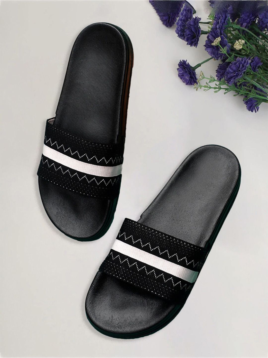 KAPYANSH Men Striped Sliders Flip Flops