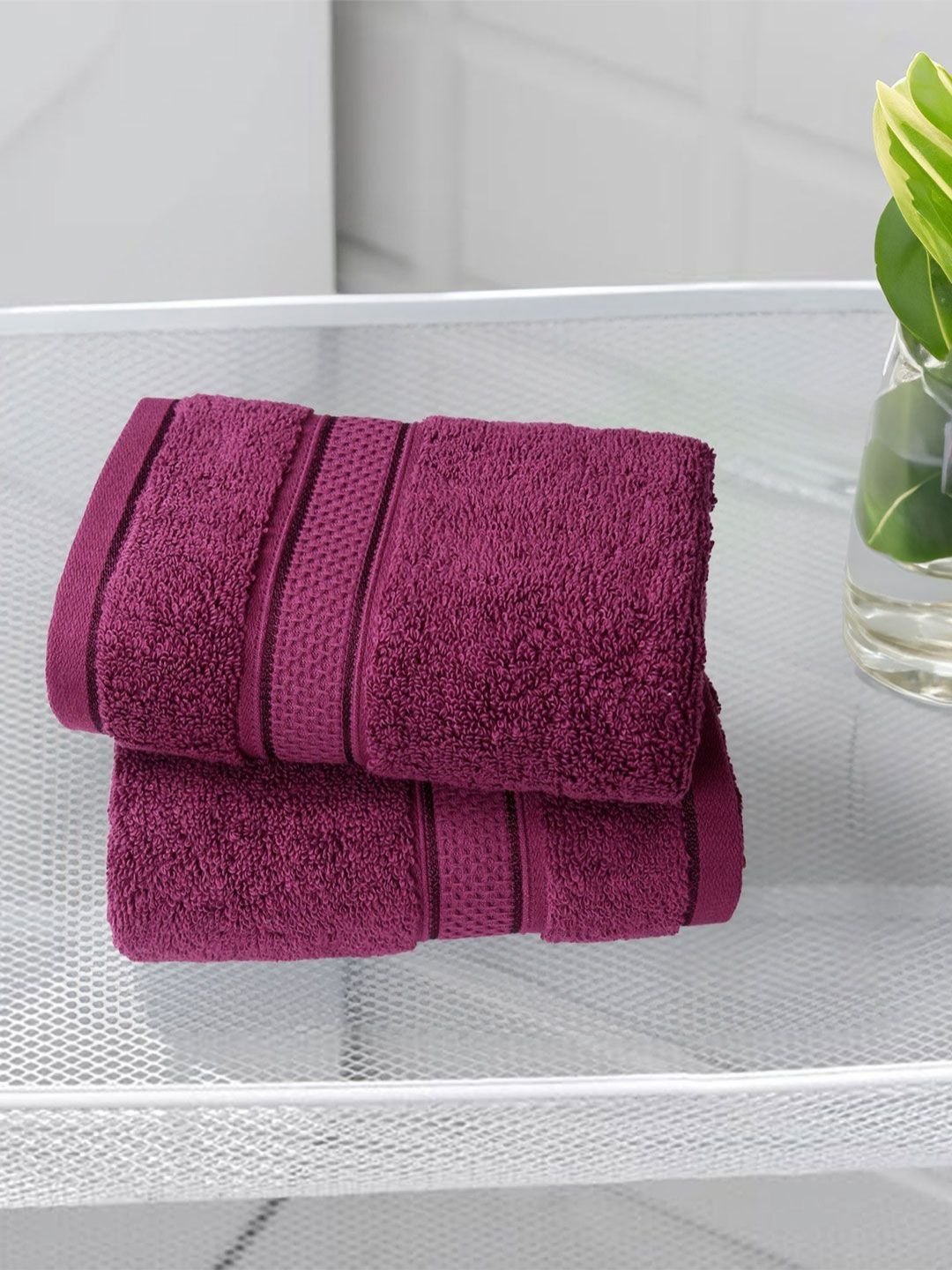MYTRIDENT MYTRIDENT 2-Pcs Purple 600 GSM Pure Cotton Hand Towels