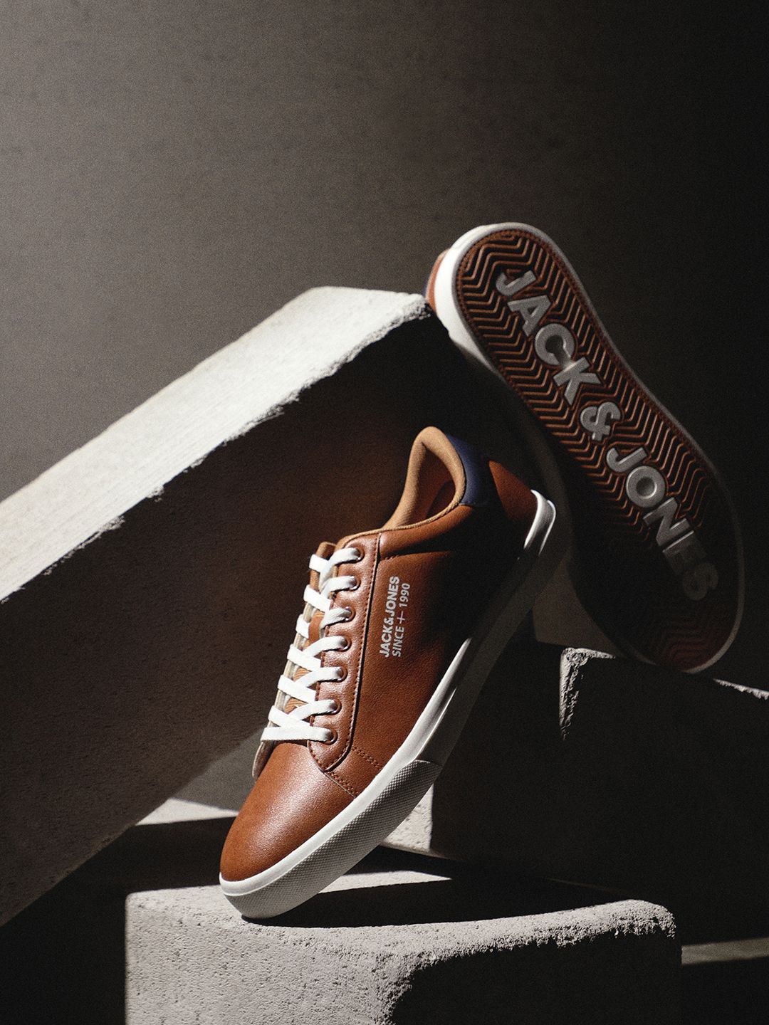 Jack & Jones Men Printed PU Round Toe Lace-Ups Sneakers