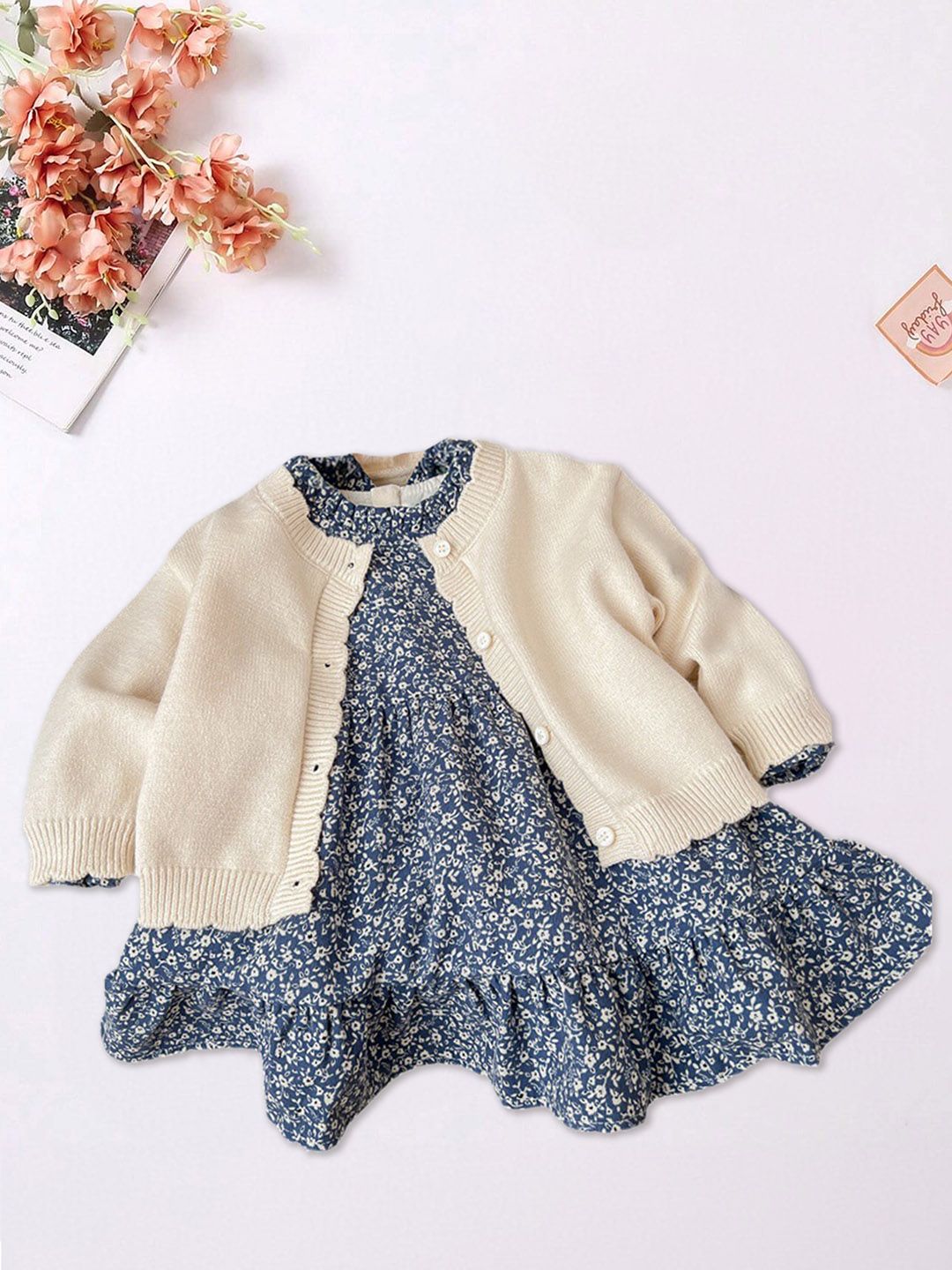 FOREVER FRIDAY Girls Floral Printed Fit & Flare Dress With Jacket