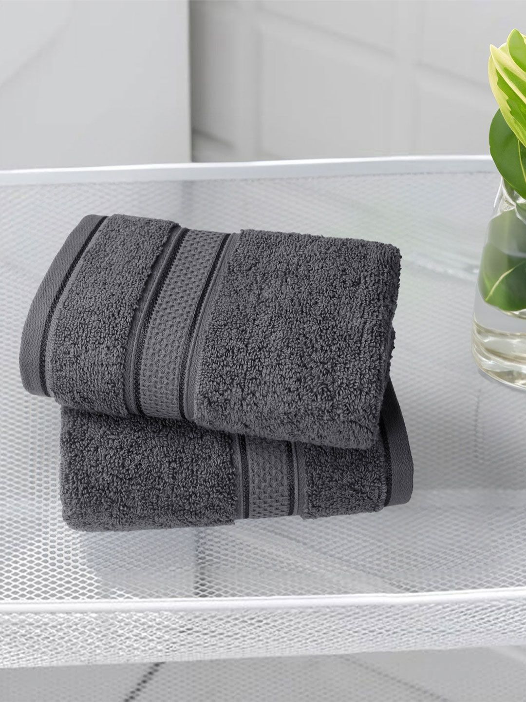 MYTRIDENT MYTRIDENT 2-Pcs Grey 600 GSM Pure Cotton Hand Towels