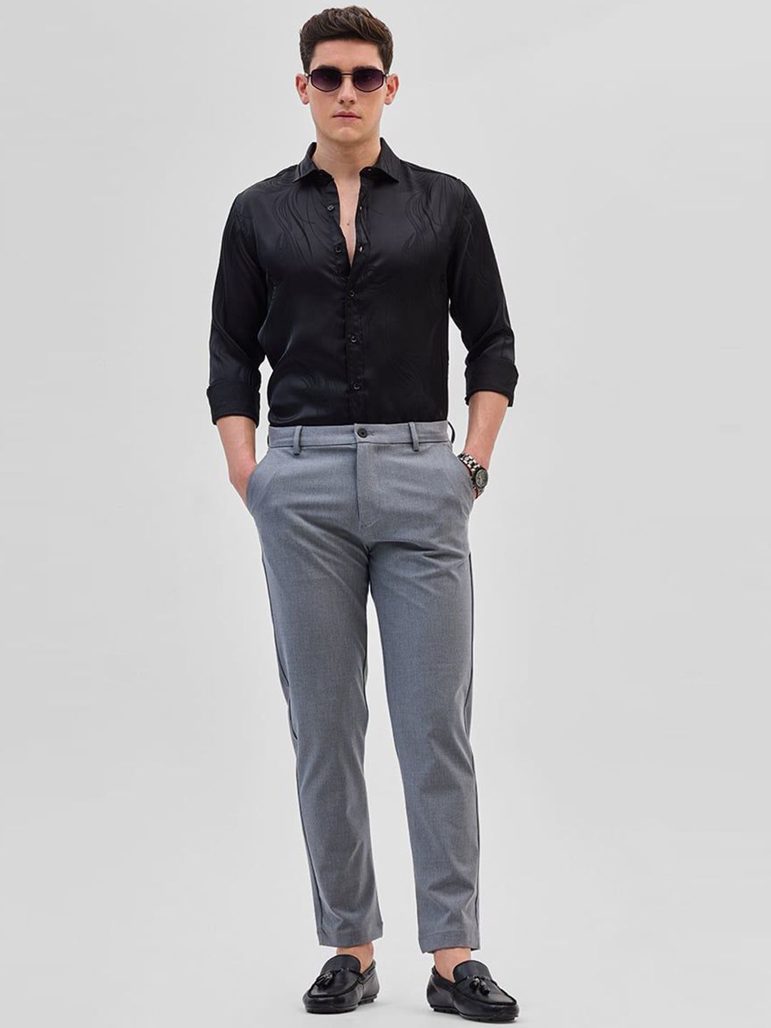 Snitch Men Smart Slim Fit Formal Trousers deal from myntra