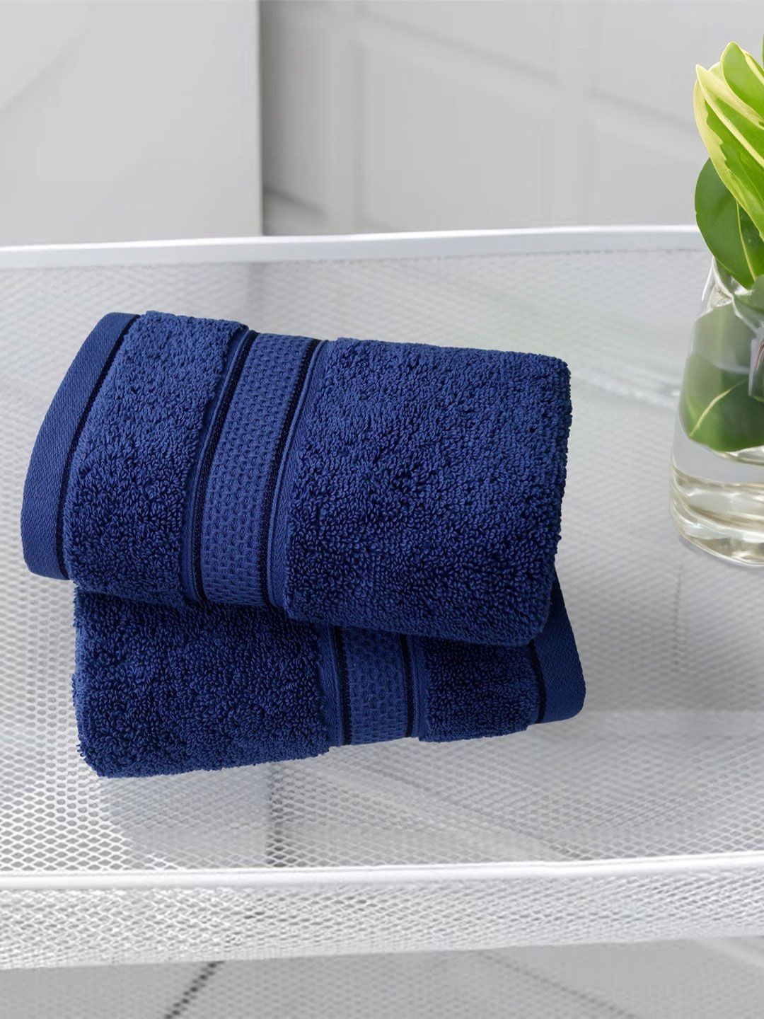 MYTRIDENT MYTRIDENT 2-Pcs Blue Cotton Hand Towels