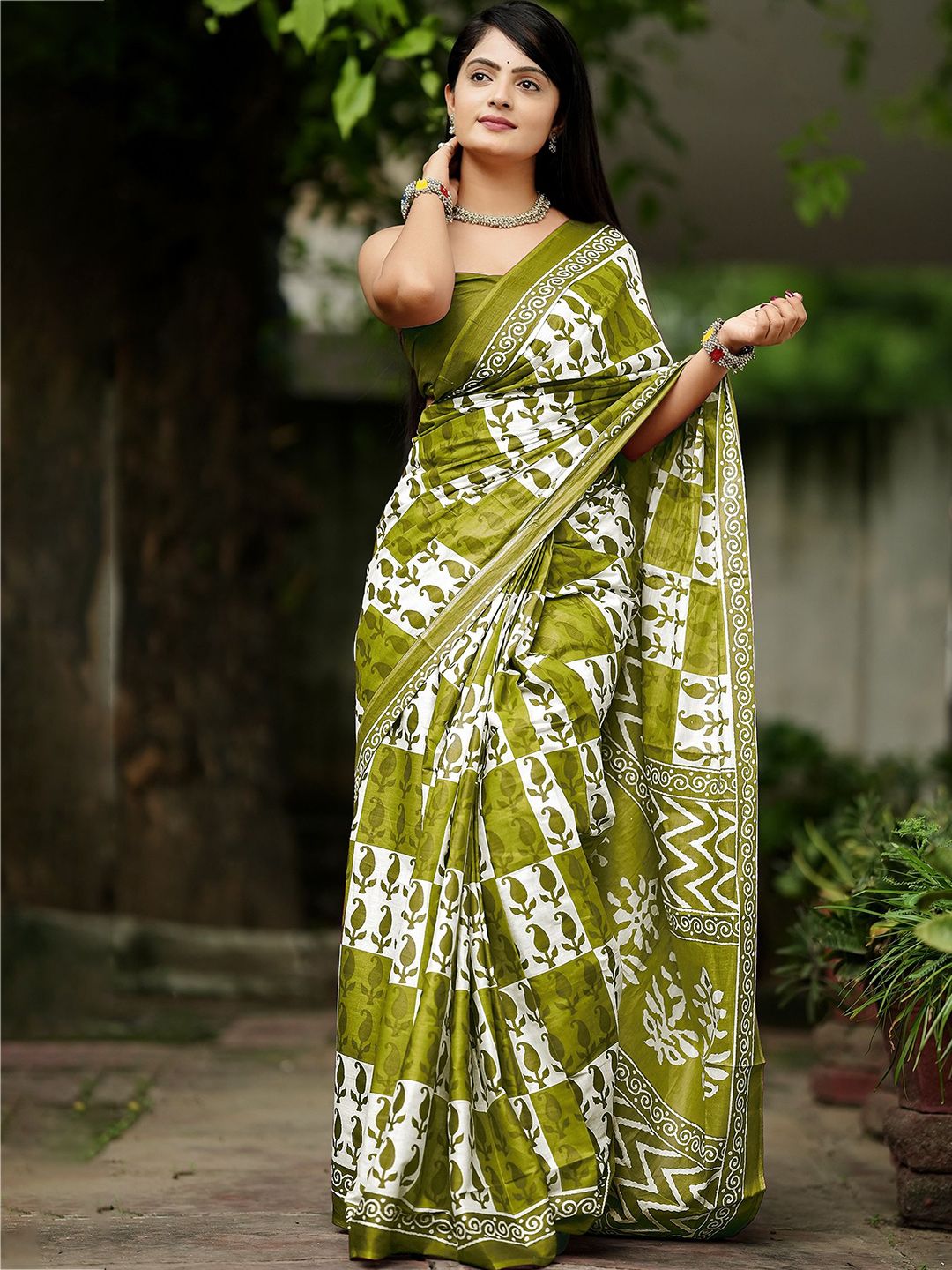 HERE&NOW HERE&NOW Pure Cotton Ethnic Motifs Printed Bhagalpuri Saree