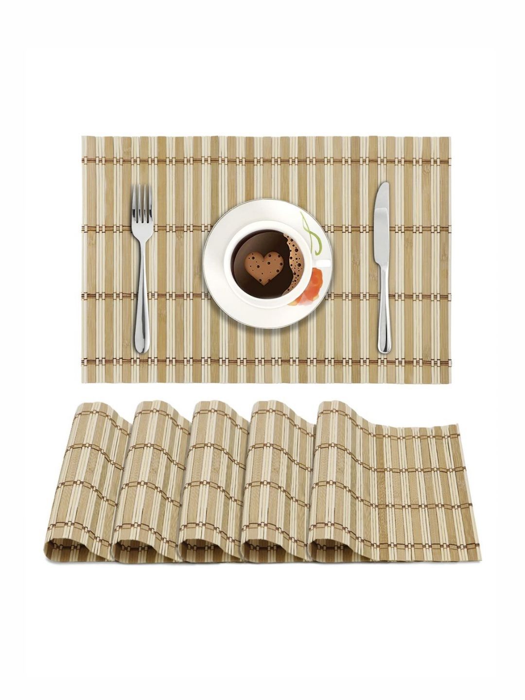 HOKIPO Beige Stripe 6 Pieces Water-Resistant Rectangular Table Placemats