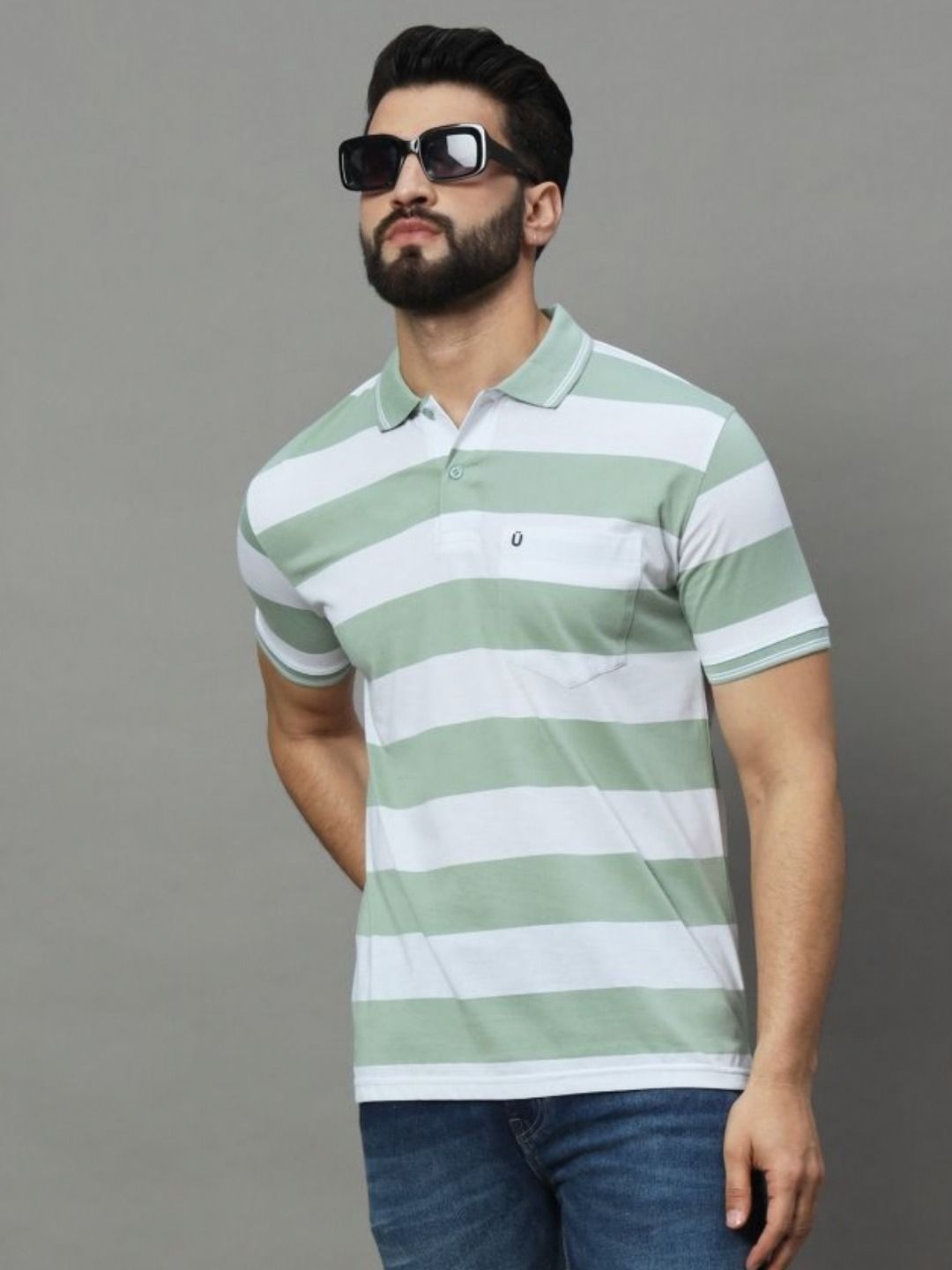 UNIBERRY Men Striped Polo Collar T-shirt