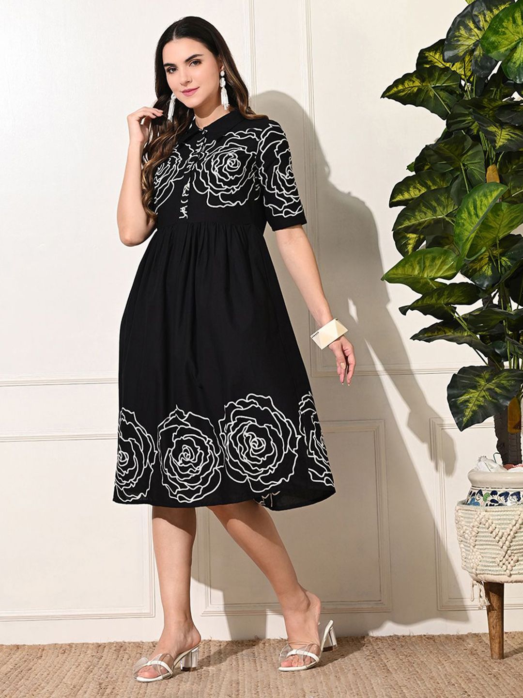 HYKE ハイク PEBBLE PRINTED DRESS BLACK 2 Buy DECKEDUP Print Empire Dress - Dresses for Women 31769704 | Myntra