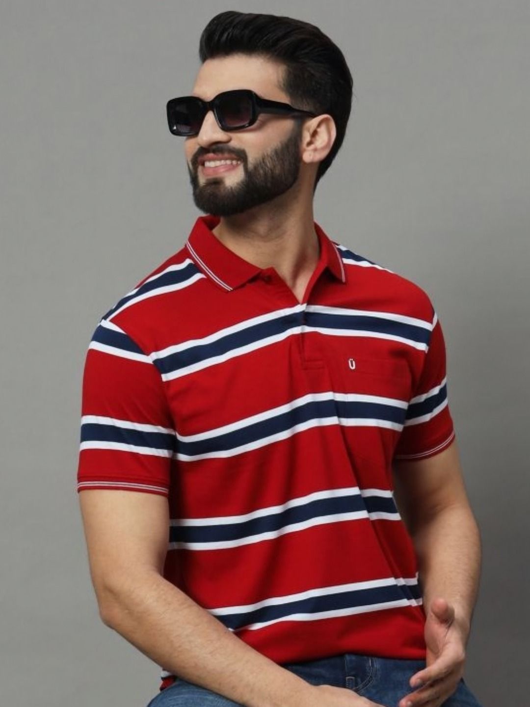 UNIBERRY Men Striped Polo Collar T-shirt